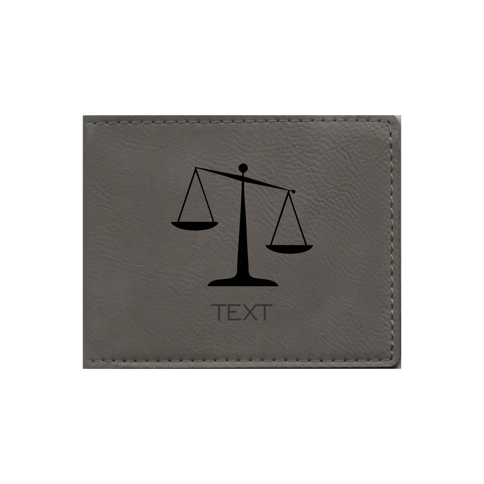 Personalized Lawyer Attorney Leatherette Bi-fold Wallet Engraved Scales of Justice with Custom Text