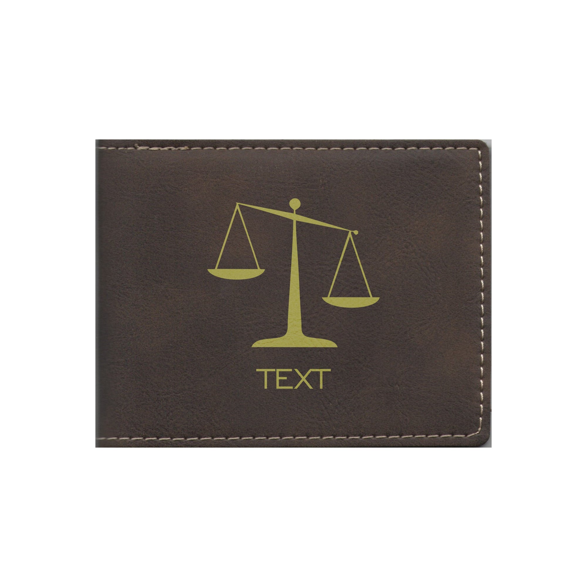 Personalized Lawyer Attorney Leatherette Bi-fold Wallet Engraved Scales of Justice with Custom Text