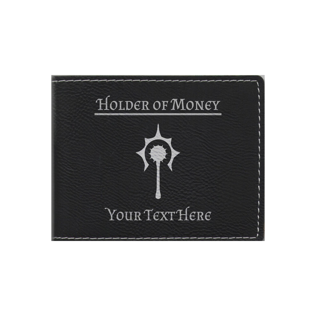 DND Gifts, Personalized Holder of Money Cleric Class Symbol Engraved Leatherette Bi-fold Wallet