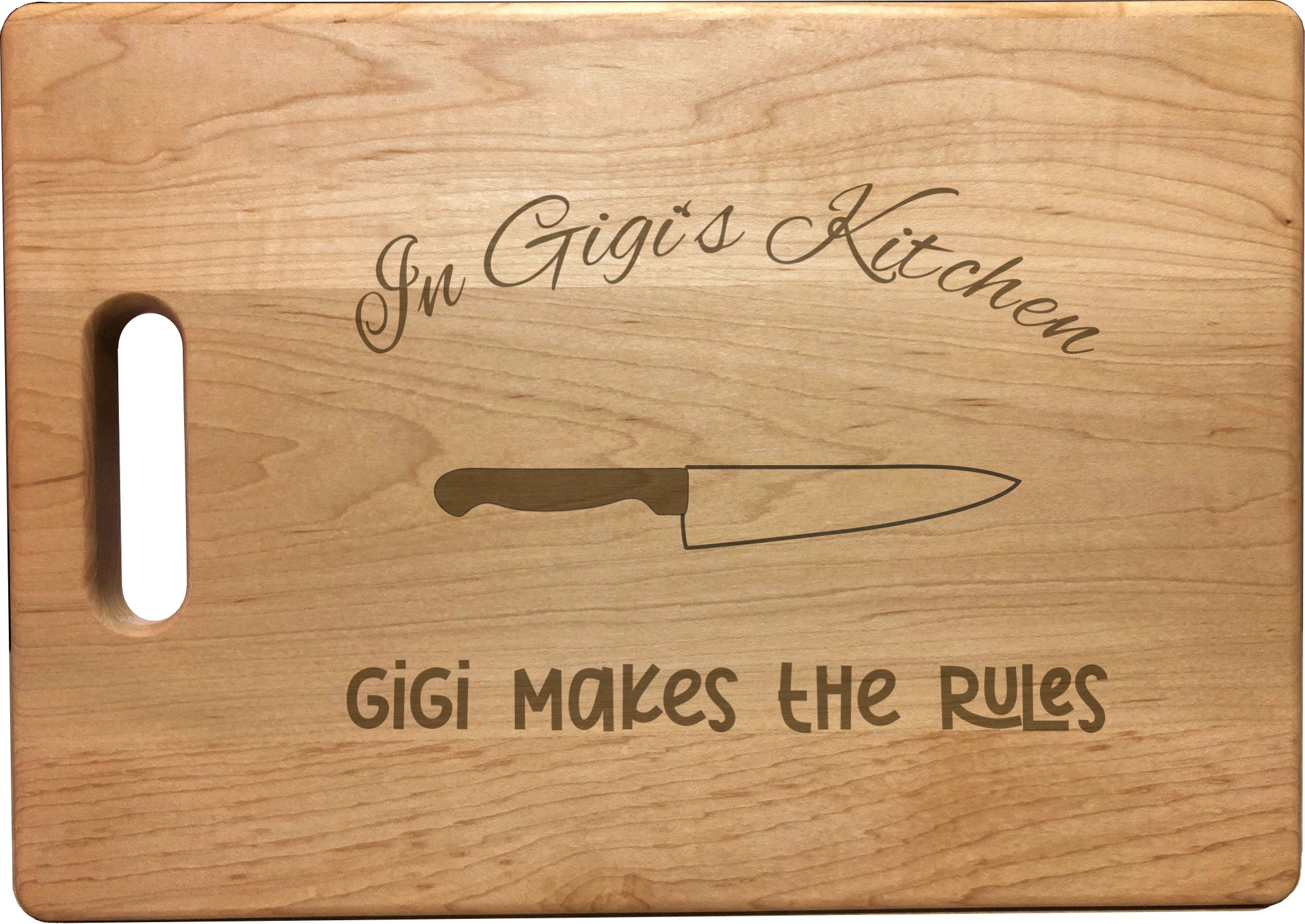 In Gigi's Kitchen Makes the Rules Engraved Natural Wood Cutting Boards, Bamboo or Maple, Gigi Gift