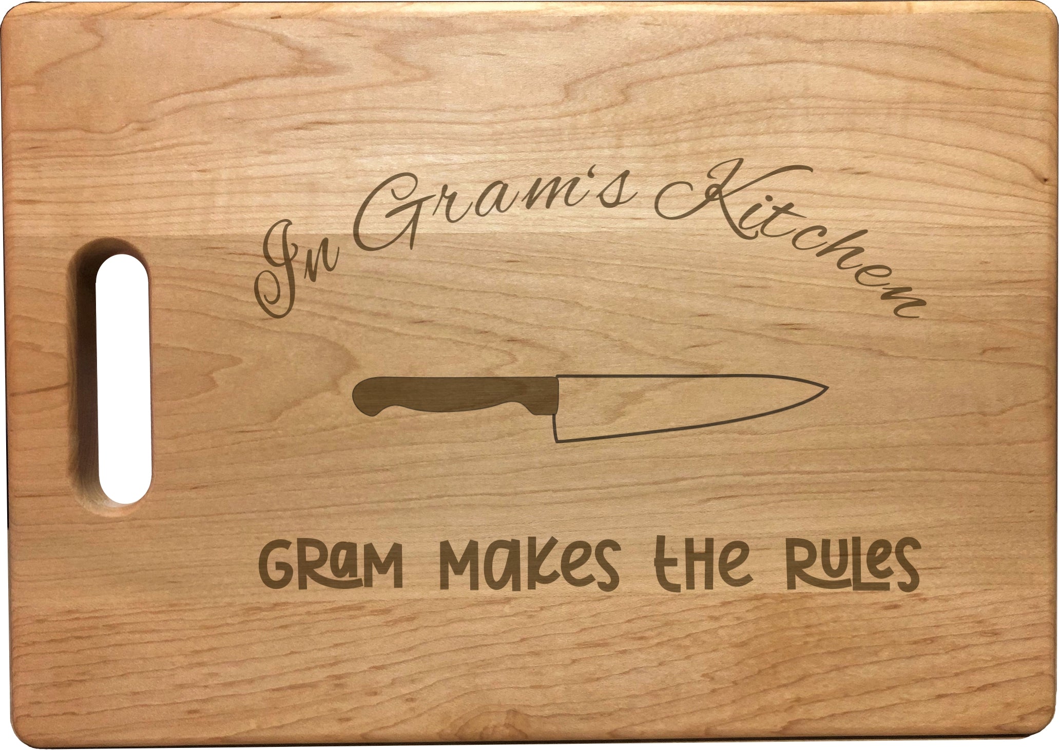 In Gram's Kitchen Makes the Rules Engraved Natural Wood Cutting Boards, Bamboo or Maple, Gram Gift