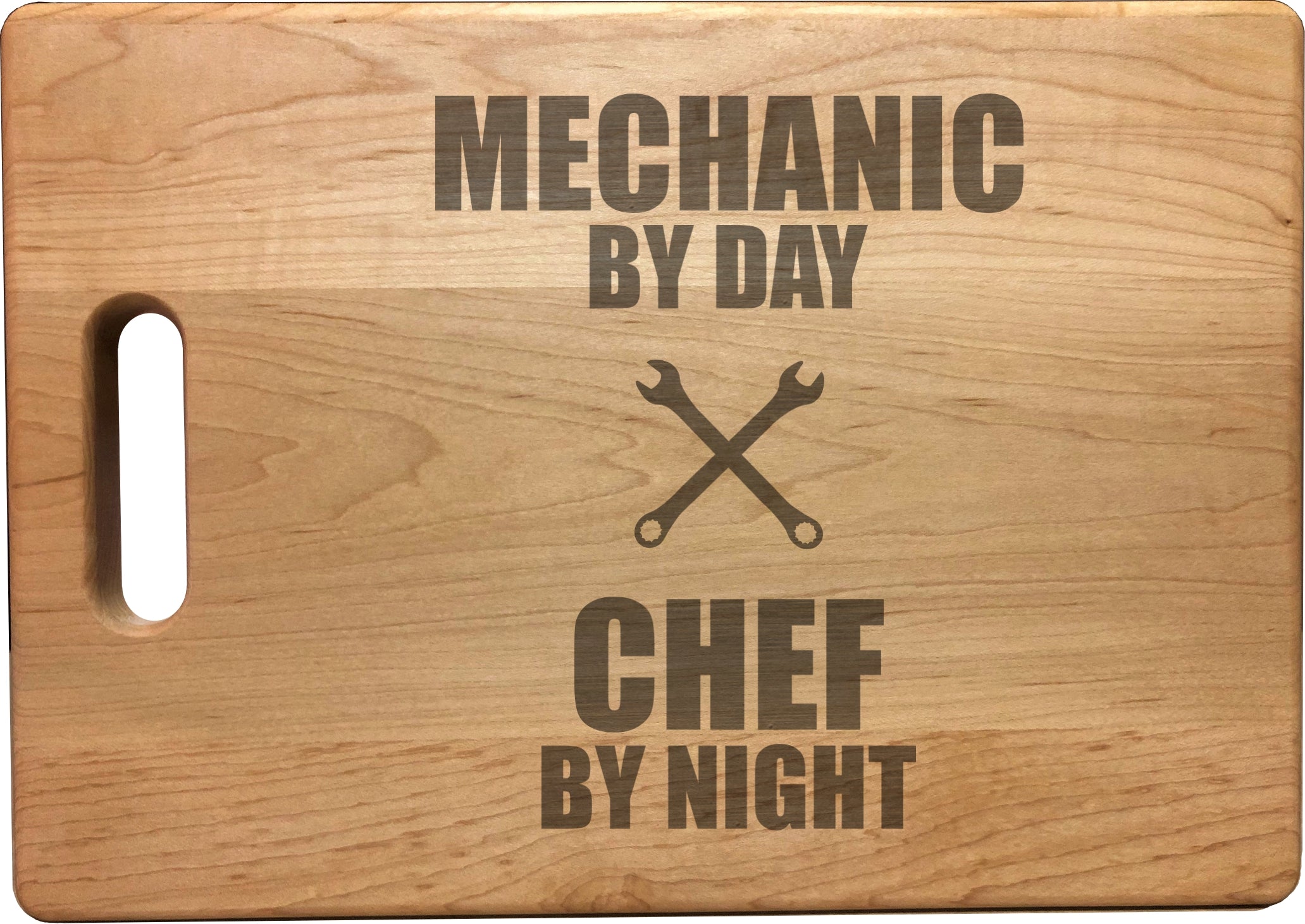 Mechanic by Day Chef by Night Engraved Natural Wood Cutting Boards, Bamboo or Maple, Mechanic Gifts