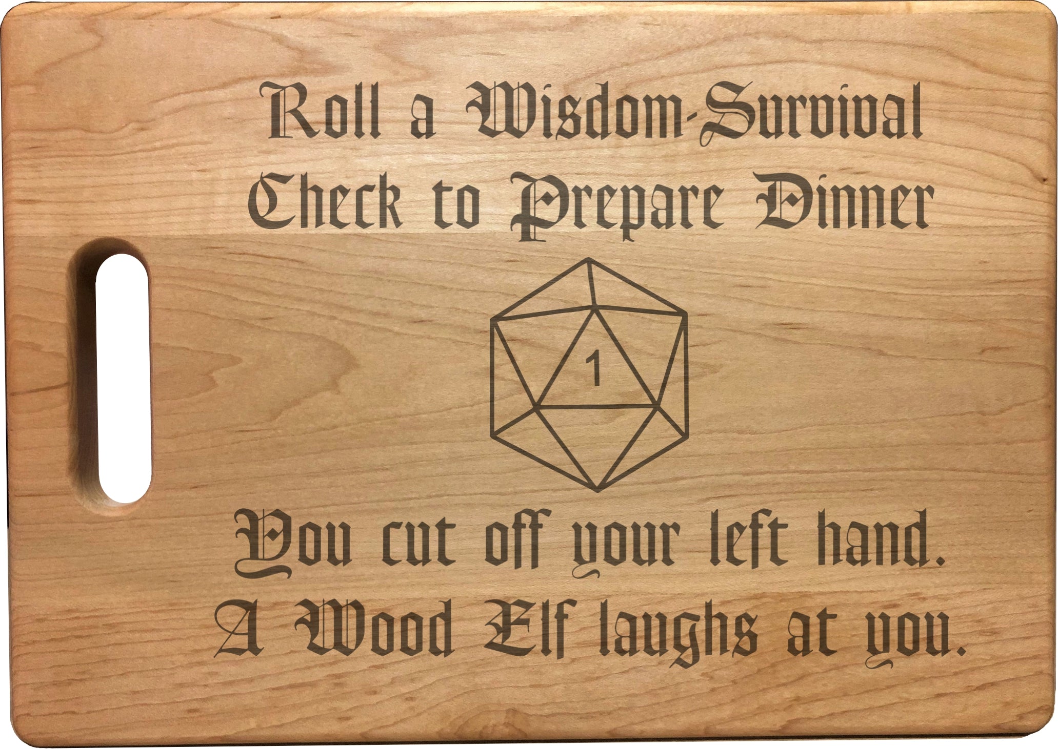 DND Wisdom Check Crit Fail Engraved Natural Wood Cutting Boards, Bamboo or Maple, Funny Dungeons Dragons Gifts