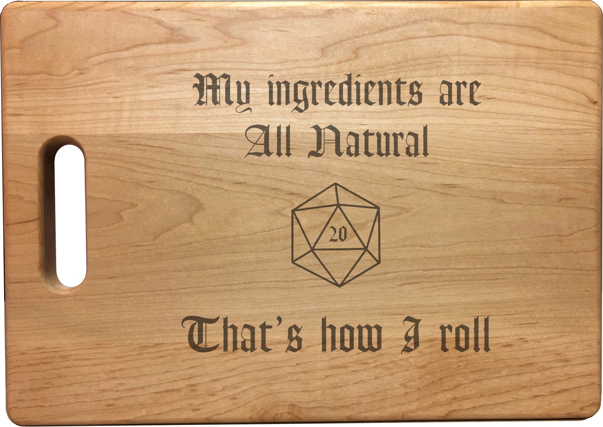 DND Ingredients are All Natural D20 Engraved Natural Wood Cutting Boards, Bamboo or Maple, Funny Dungeons Dragons Gifts