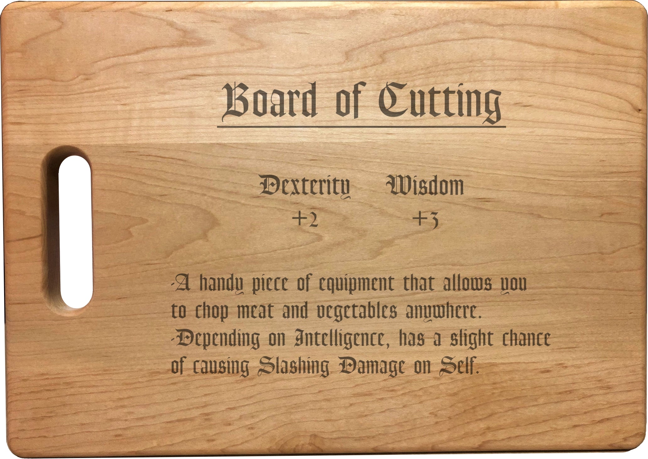DND Board of Cutting Funny Item Description Engraved Natural Wood Cutting Boards, Bamboo or Maple, Dungeons Dragons Gifts