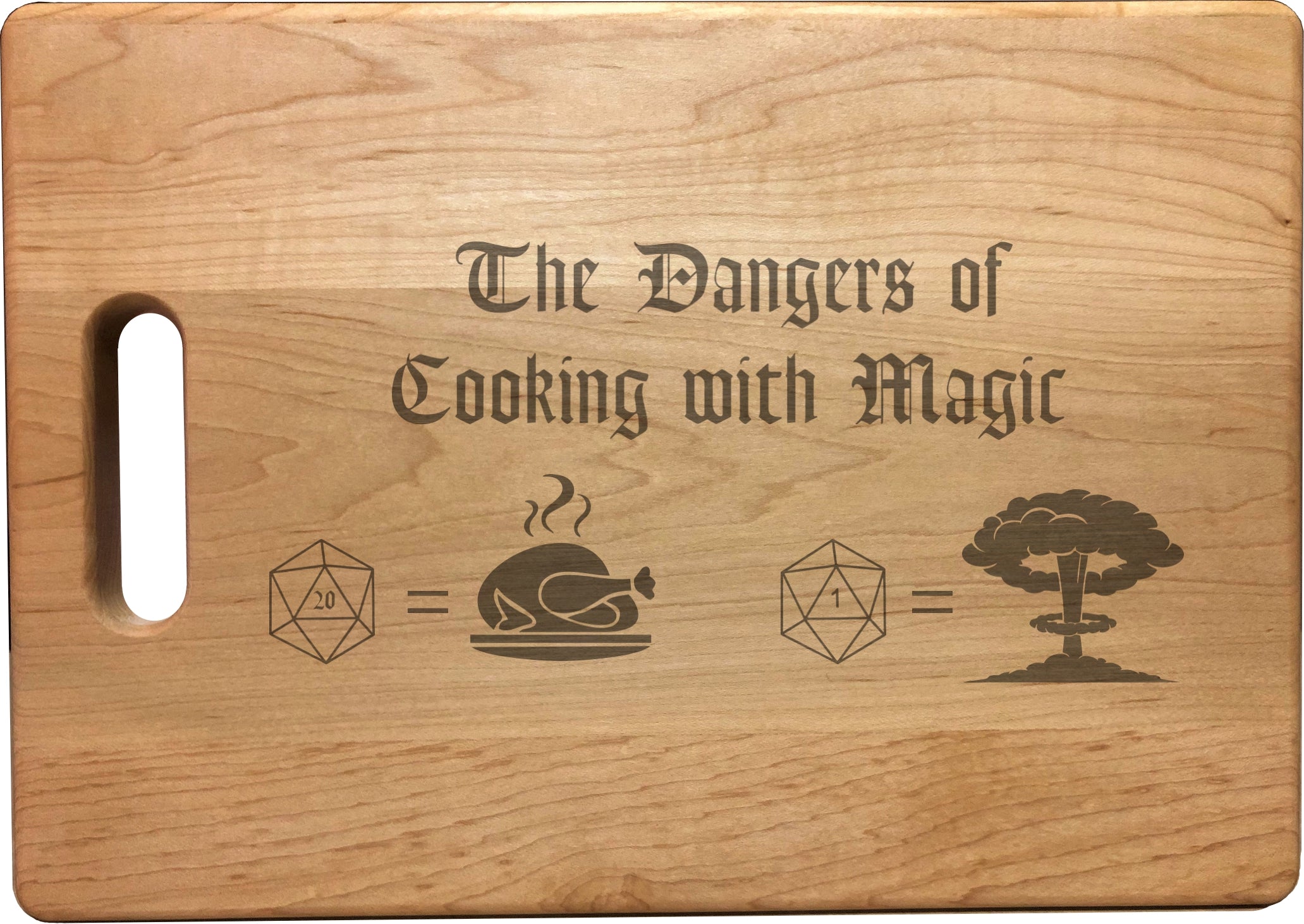 DND Dangers of Cooking with Magic Engraved Natural Wood Cutting Boards, Bamboo or Maple, Dungeons Dragons Gifts