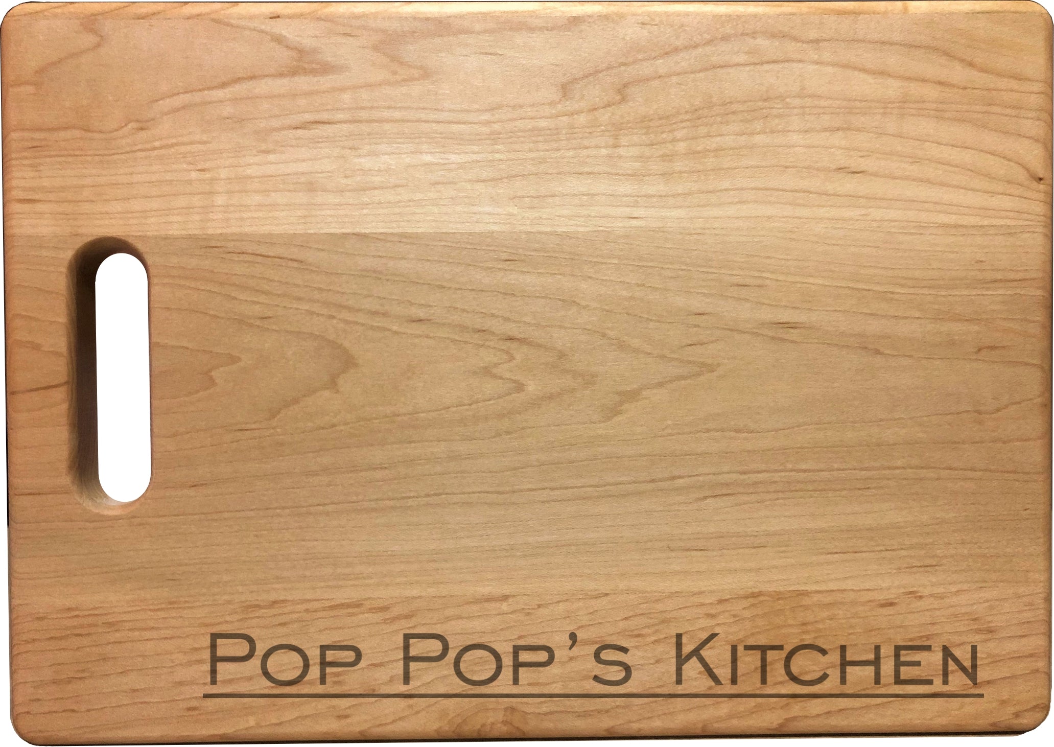 Pop Pop's Kitchen Engraved Natural Wood Cutting Boards, Bamboo or Maple, PopPop Gift