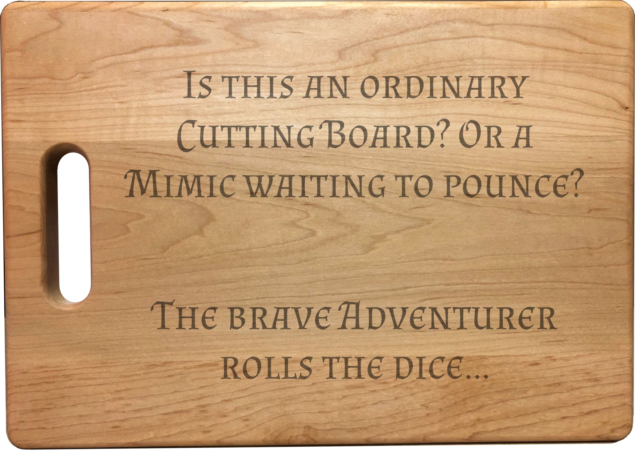 DND Mimic Waiting to Pounce Engraved Natural Wood Cutting Boards, Bamboo or Maple, Dungeons Dragons Gifts