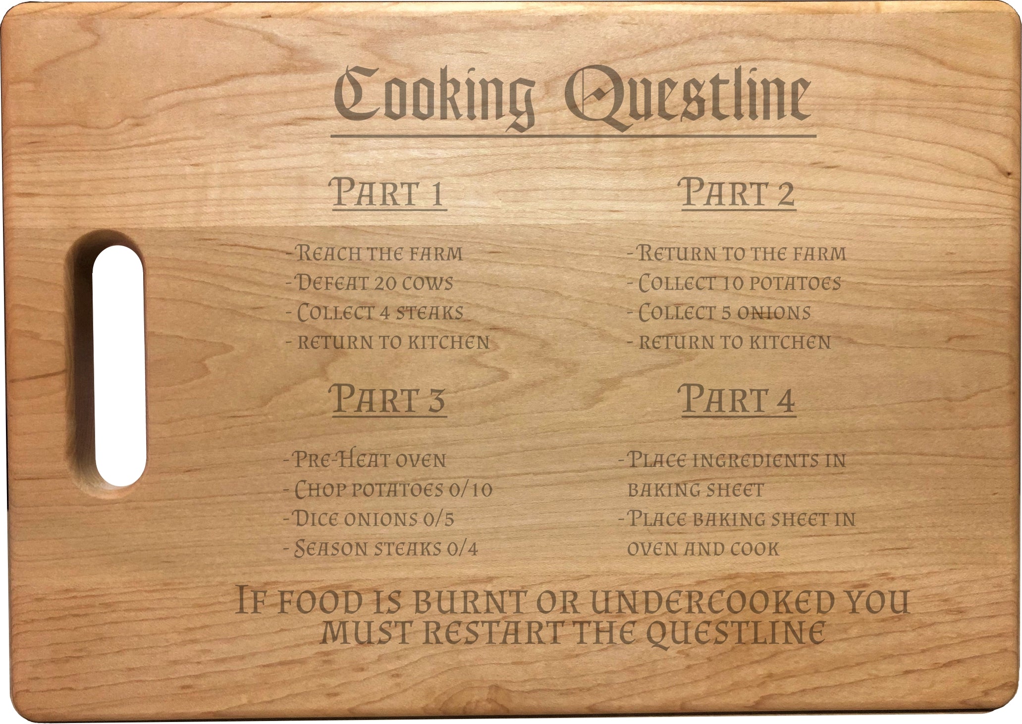 Cooking RPG Questline Engraved Natural Wood Cutting Boards, Bamboo or Maple, Nerdy Gifts (Copy)