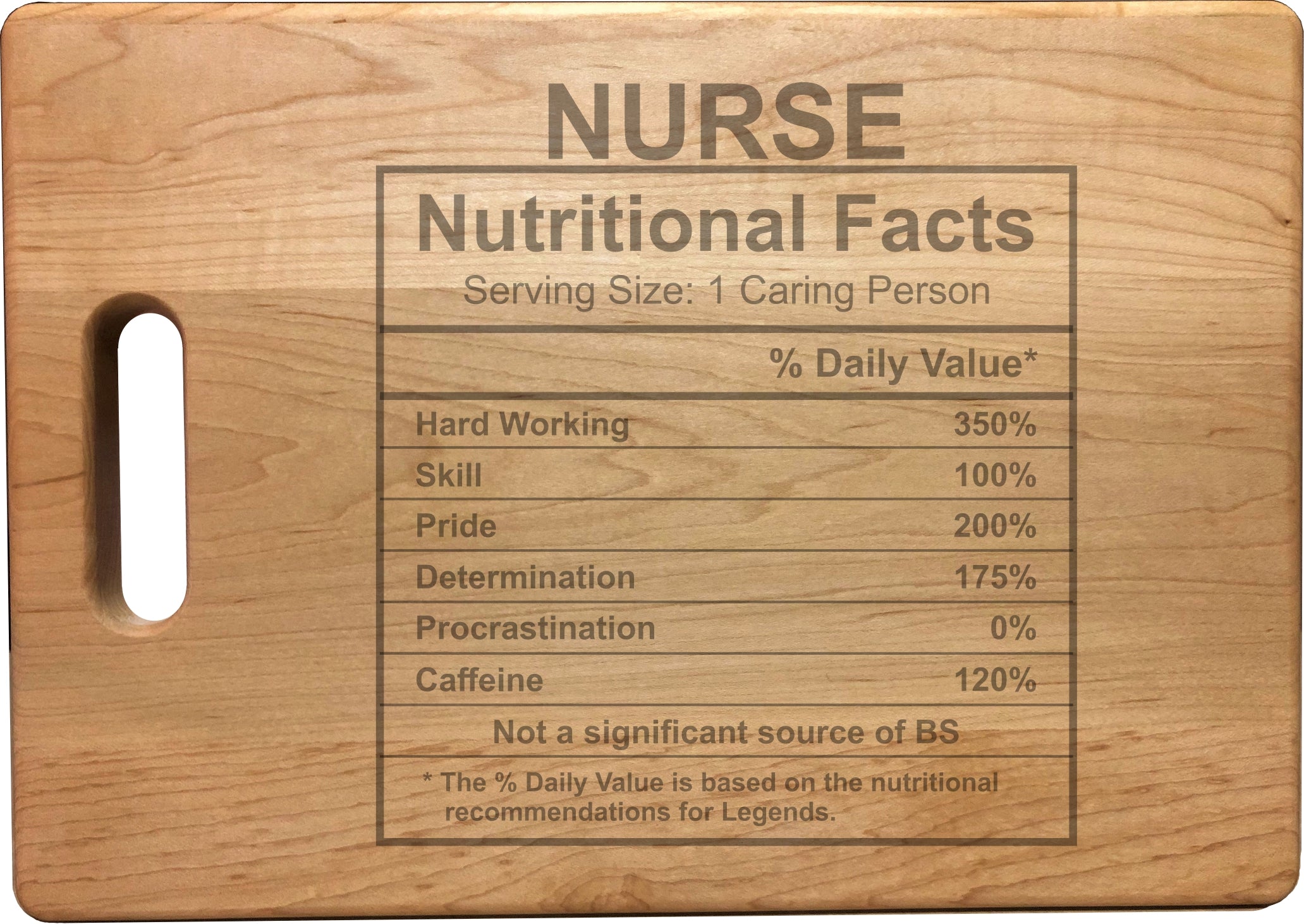 Nurse Nutritional Facts Engraved Natural Wood Cutting Boards, Bamboo or Maple, Funny Cooking Gift