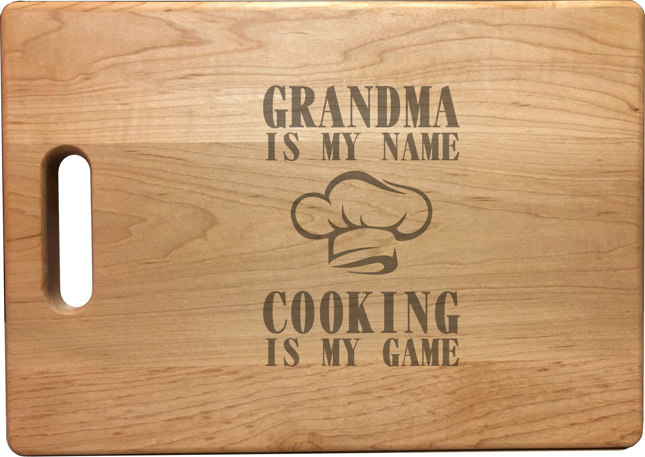 Grandma My Name Cooking My Game Engraved Natural Wood Cutting Boards, Bamboo or Maple, Grandma Gift