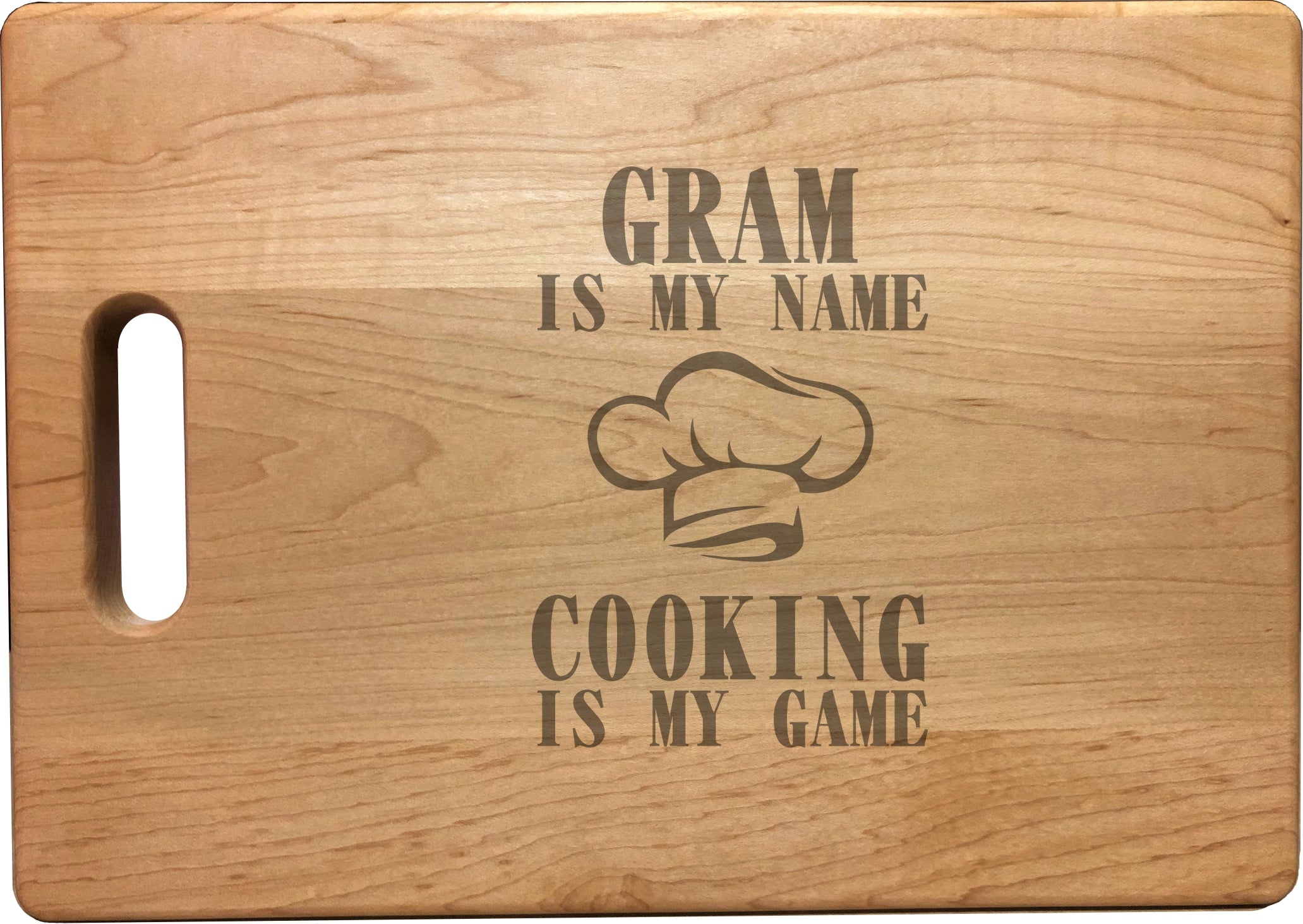 Gram My Name Cooking My Game Engraved Natural Wood Cutting Boards, Bamboo or Maple, Gram Gift