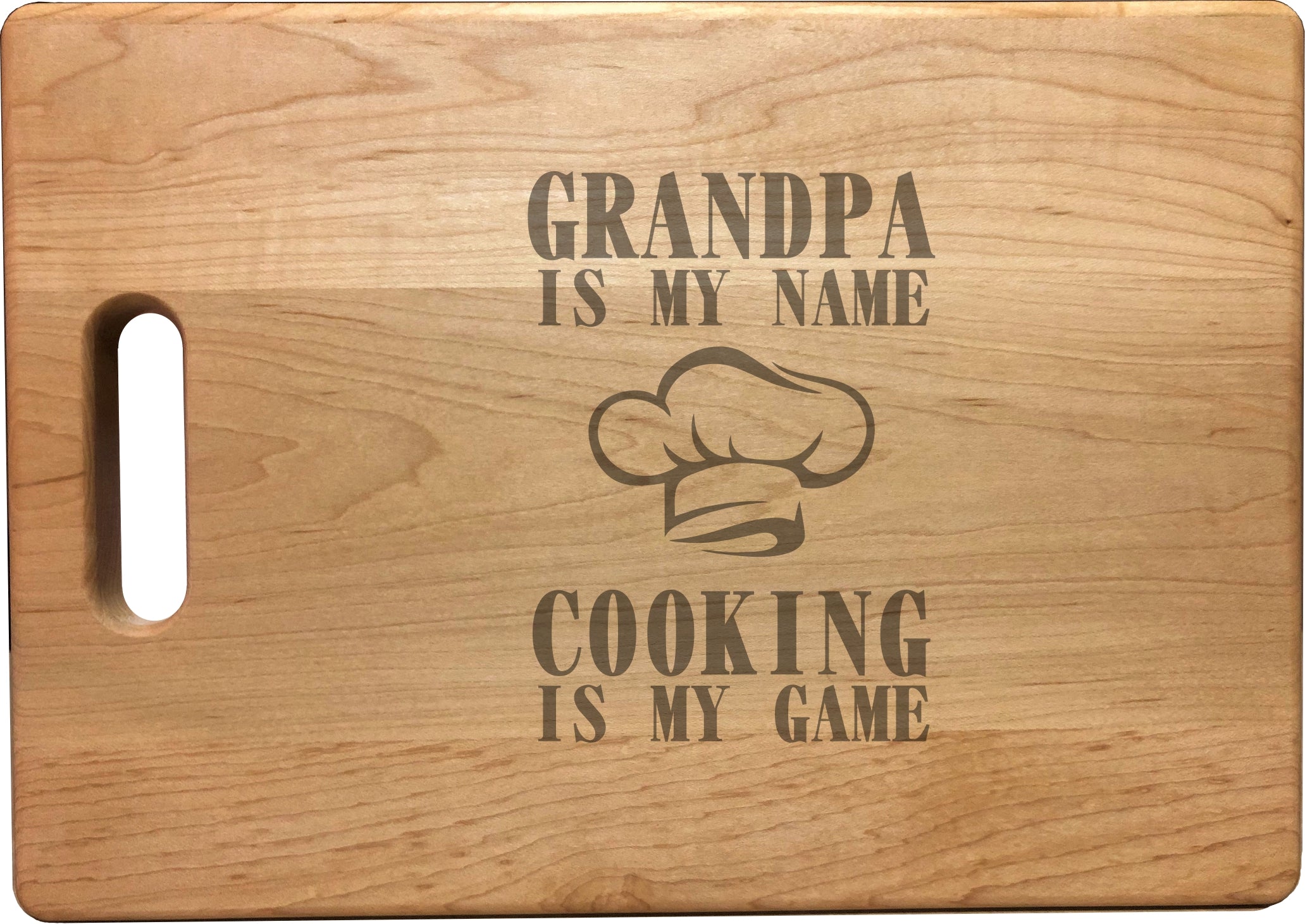 Grandpa My Name Cooking My Game Engraved Natural Wood Cutting Boards, Bamboo or Maple, Grandpa Gift