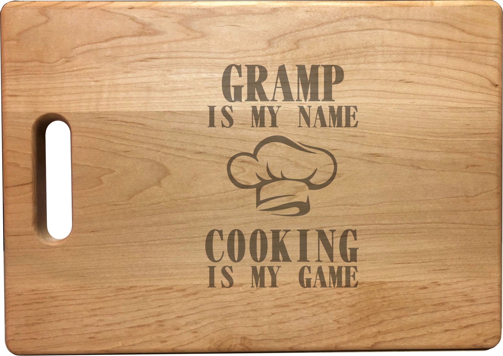 Gramp My Name Cooking My Game Engraved Natural Wood Cutting Boards, Bamboo or Maple, Gramp Gift