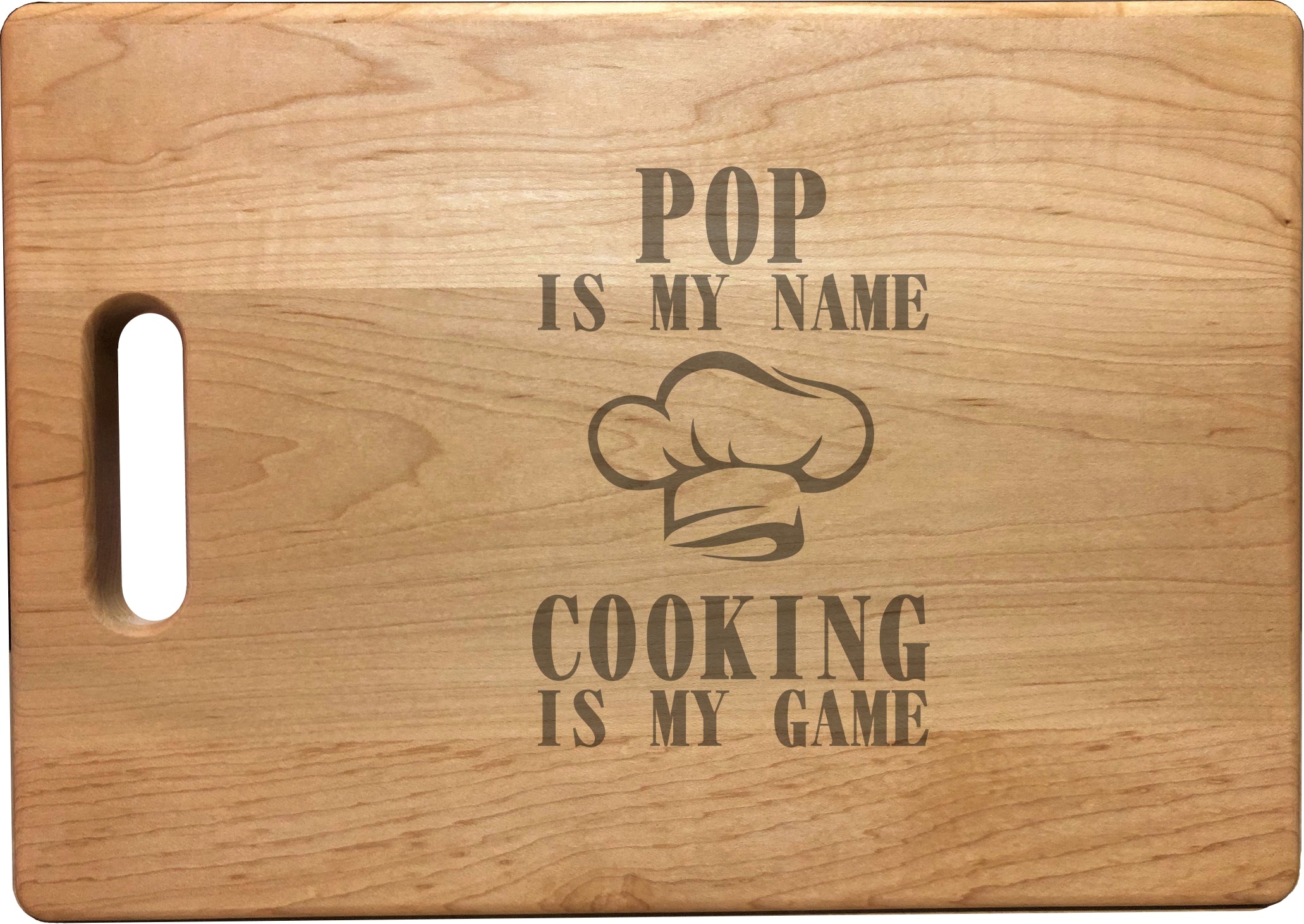 Pop My Name Cooking My Game Engraved Natural Wood Cutting Boards, Bamboo or Maple, Pop Gift