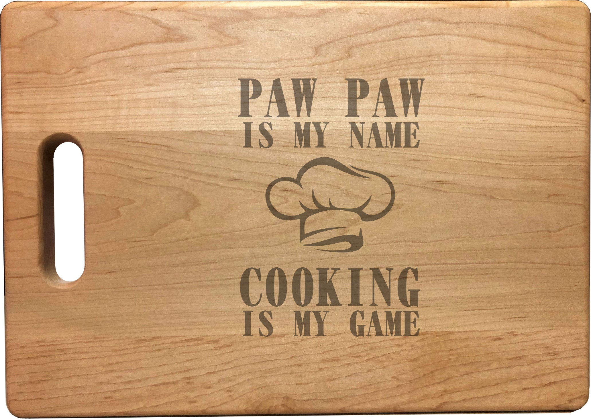 Paw Paw My Name Cooking My Game Engraved Natural Wood Cutting Boards, Bamboo or Maple, PawPaw Gift