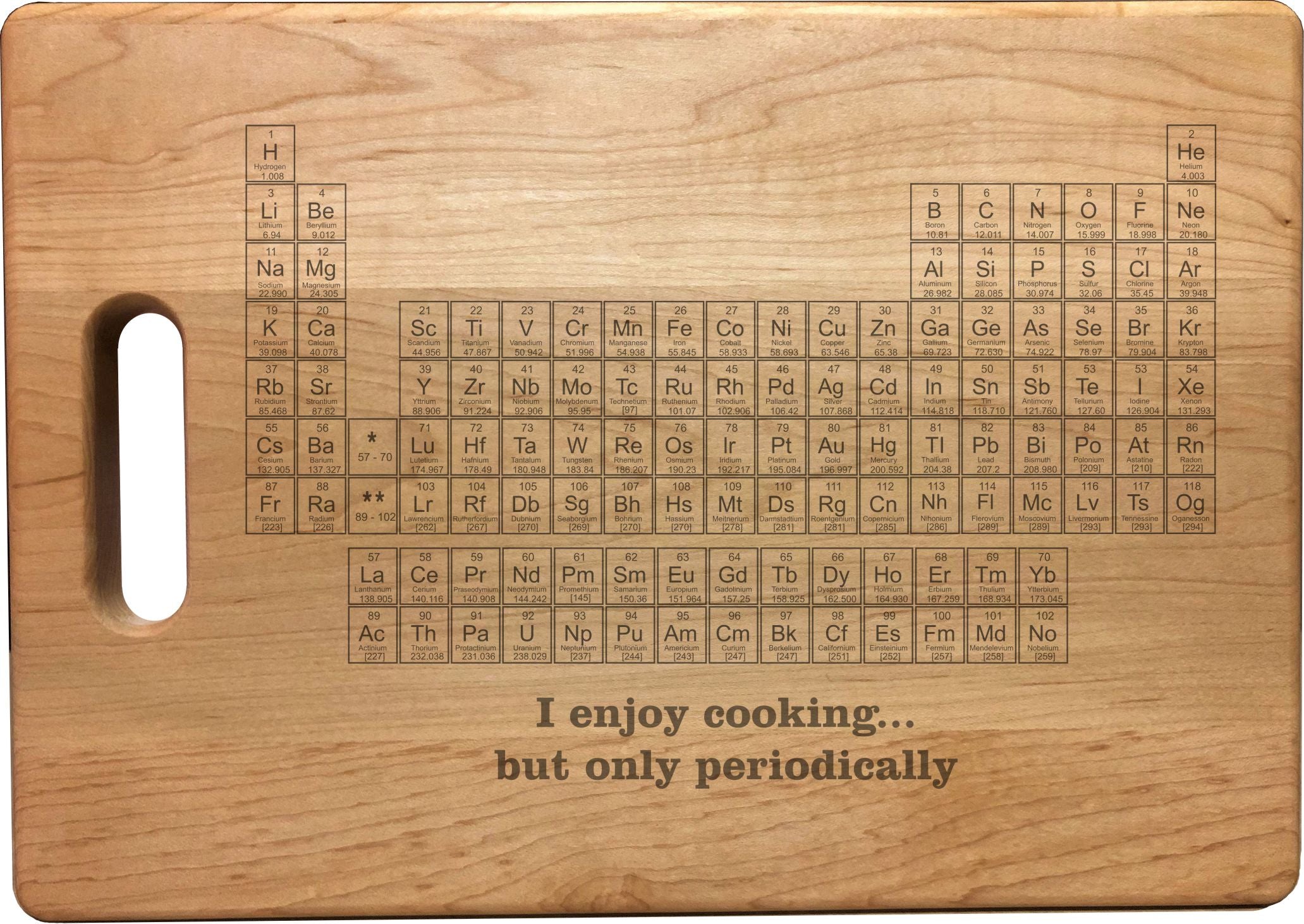Cooking Periodically with Table of Elements Engraved Natural Wood Cutting Boards, Bamboo or Maple, Nerdy Gift
