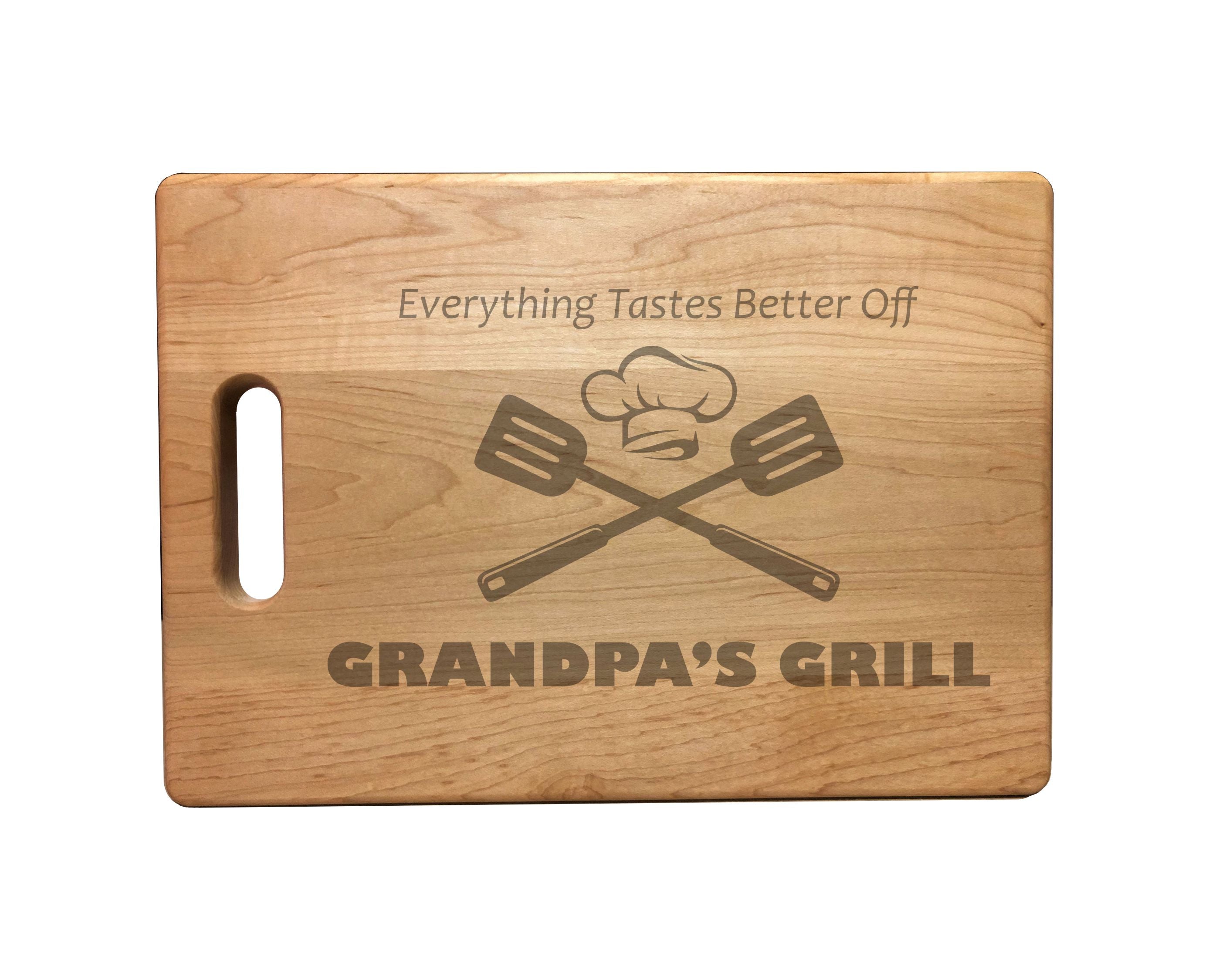 Grandpa's Grill Engraved Natural Wood Cutting Boards, Bamboo or Maple, Grilling BBQ Gift