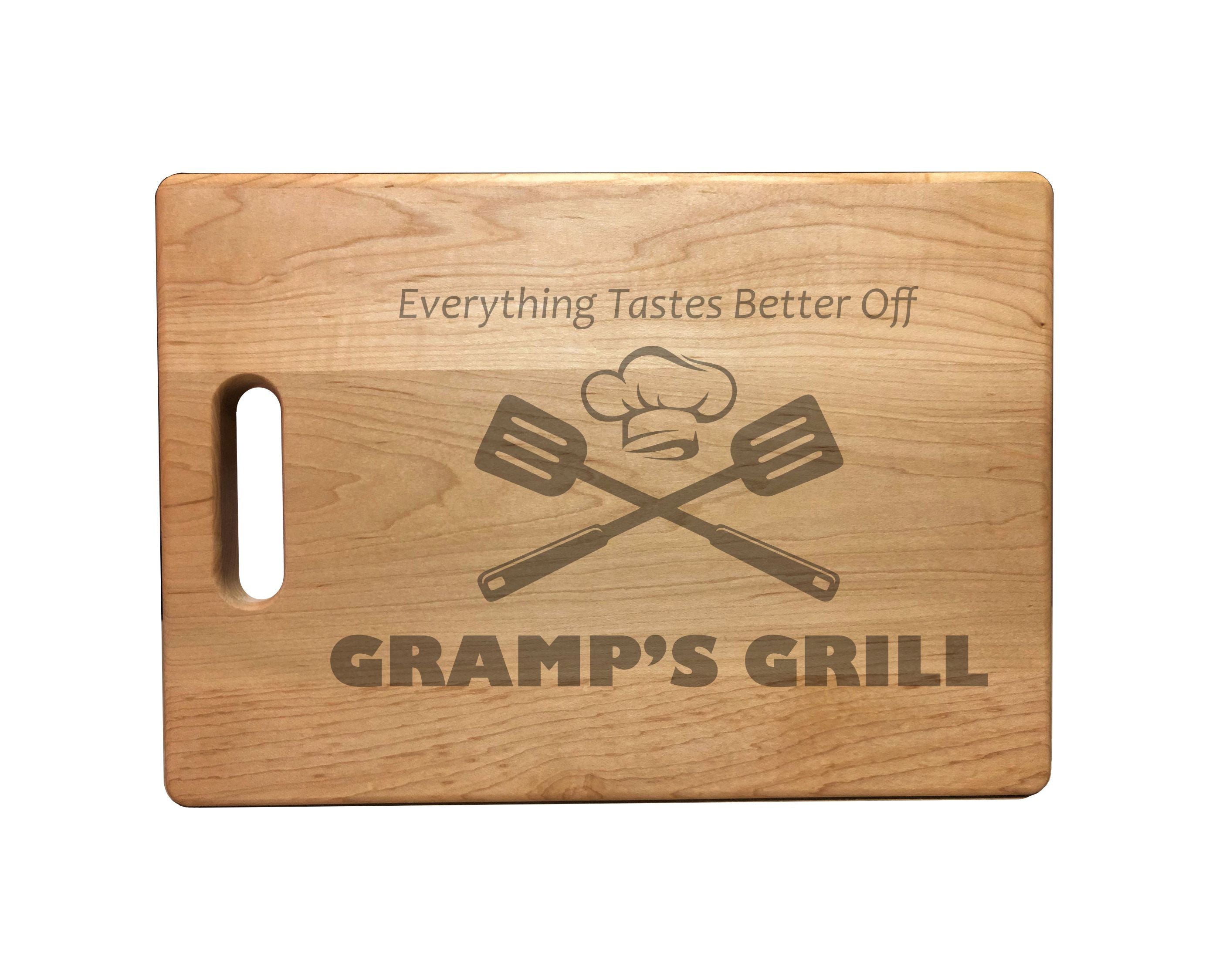 Gramp's Grill Engraved Natural Wood Cutting Boards, Bamboo or Maple, Grilling BBQ Gift