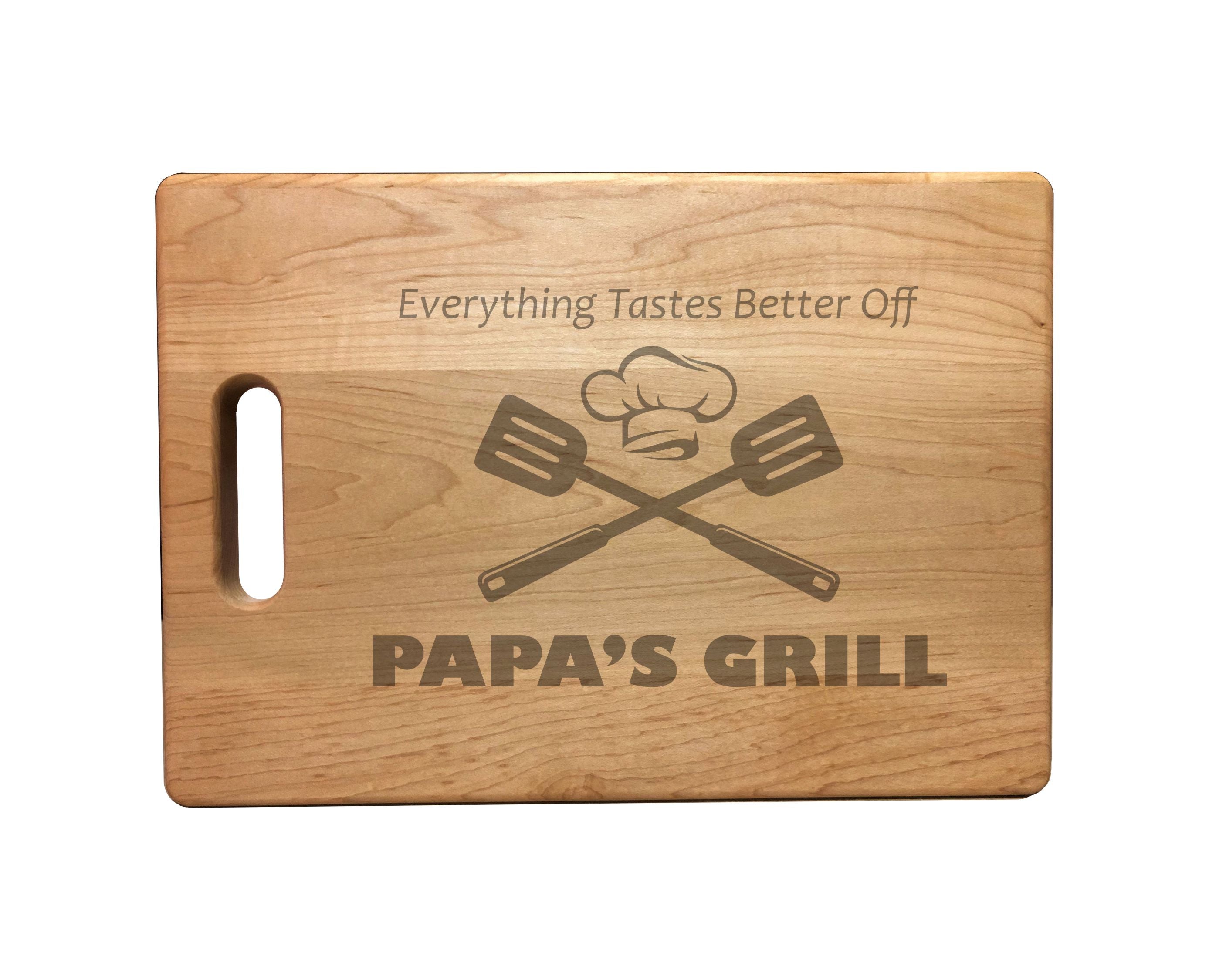 Papa's Grill Engraved Natural Wood Cutting Boards, Bamboo or Maple, Grilling BBQ Gift
