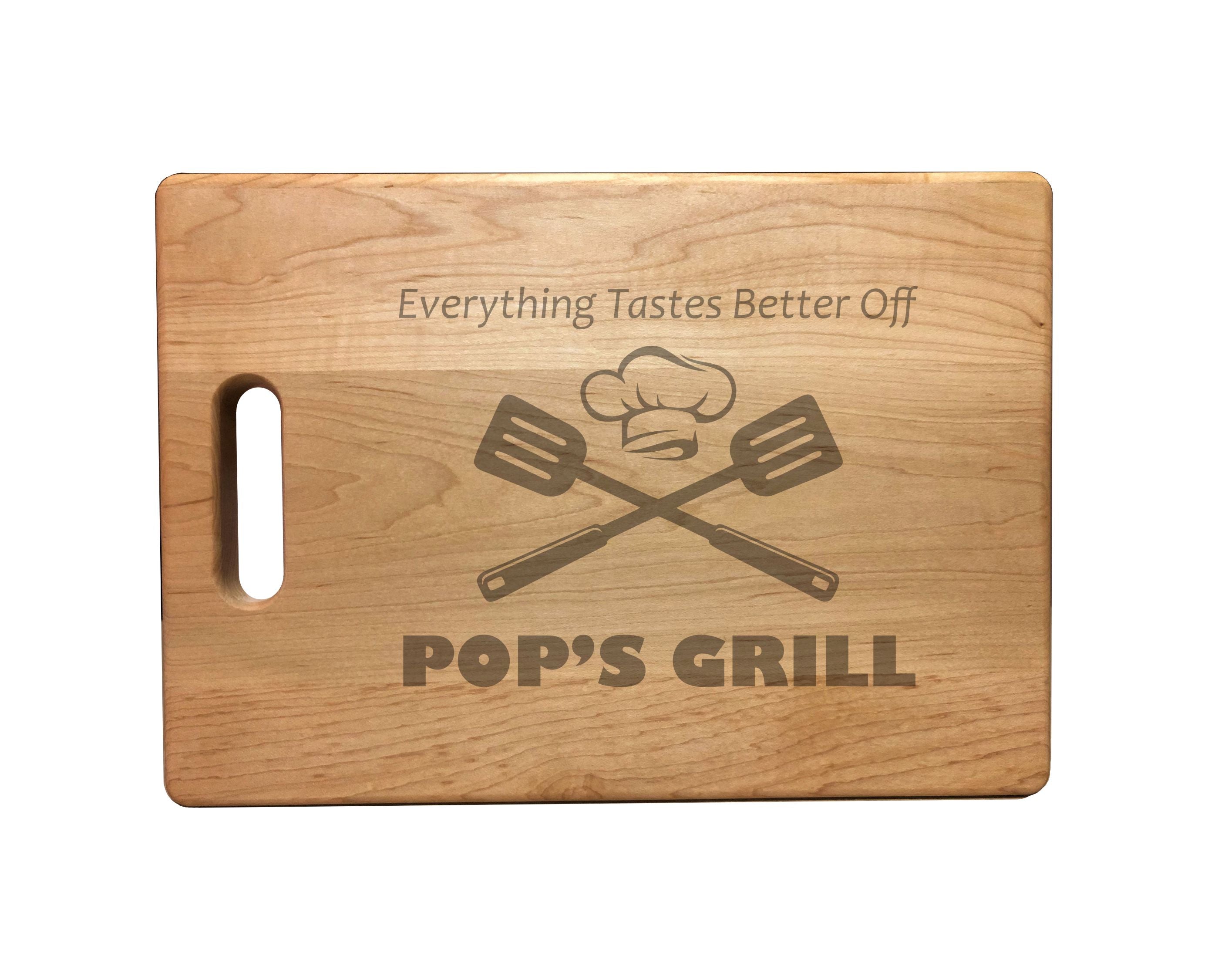 Pop's Grill Engraved Natural Wood Cutting Boards, Bamboo or Maple, Grilling BBQ Gift