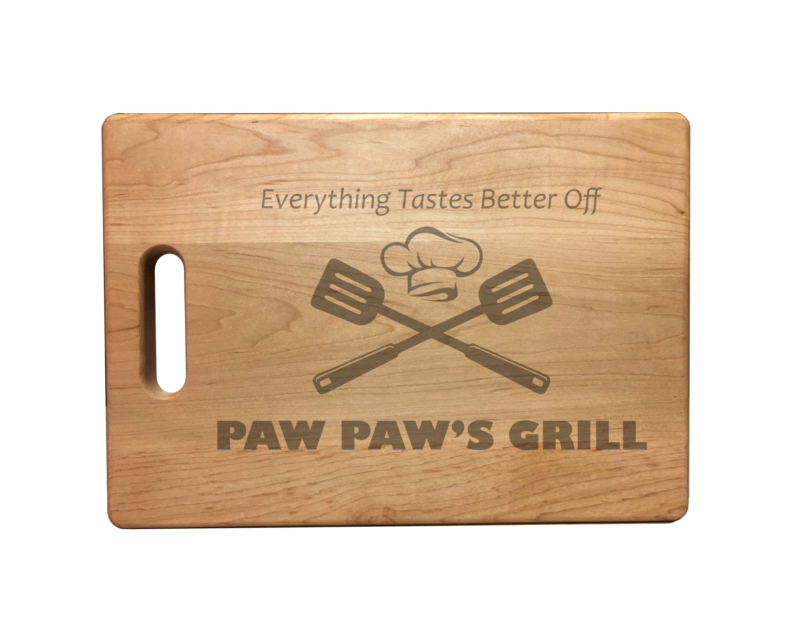 Paw Paw's Grill Engraved Natural Wood Cutting Boards, Bamboo or Maple, Grilling BBQ Gift