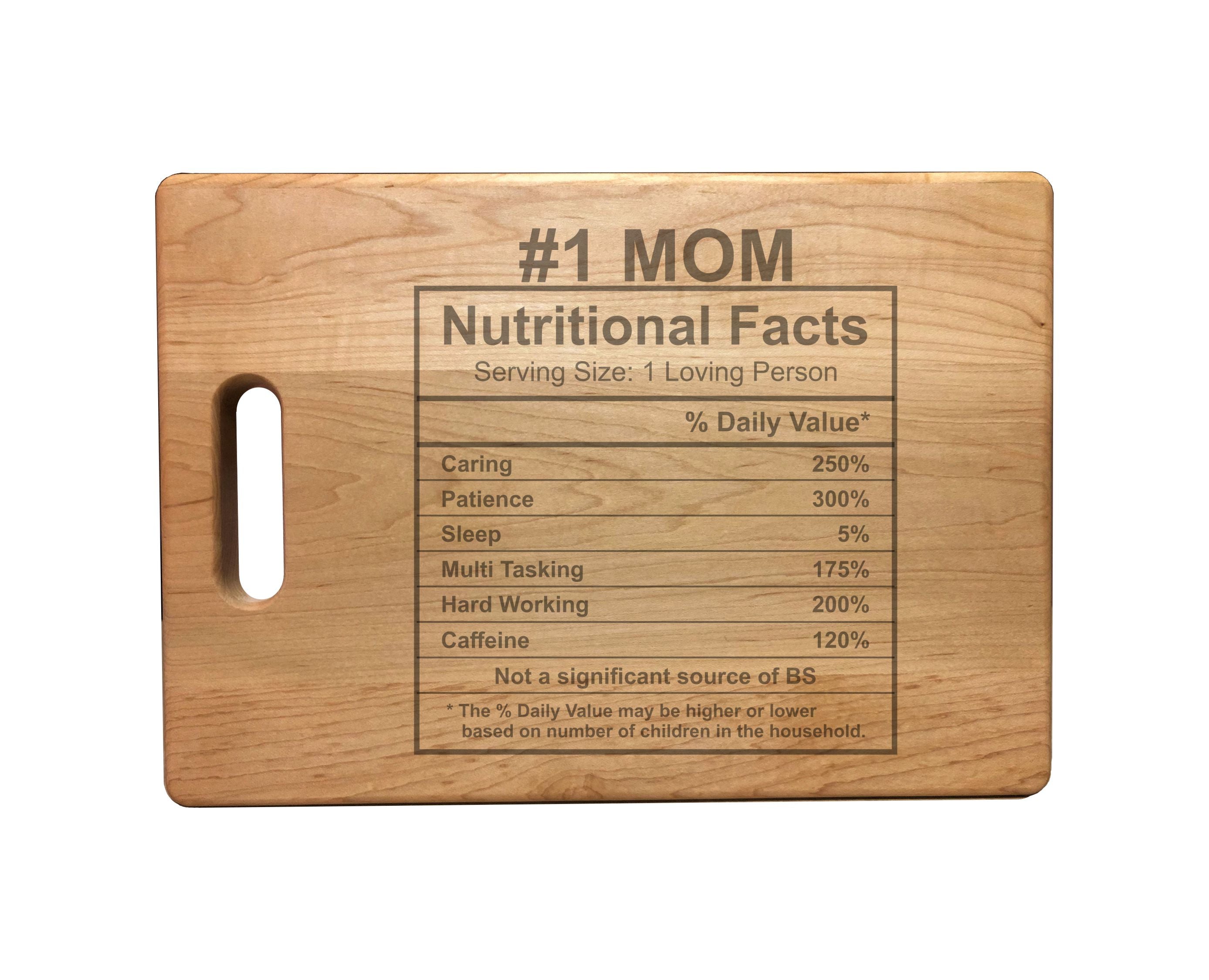Number 1 Mom Nutritional Facts Engraved Natural Wood Cutting Boards, Bamboo or Maple, Mom Gift
