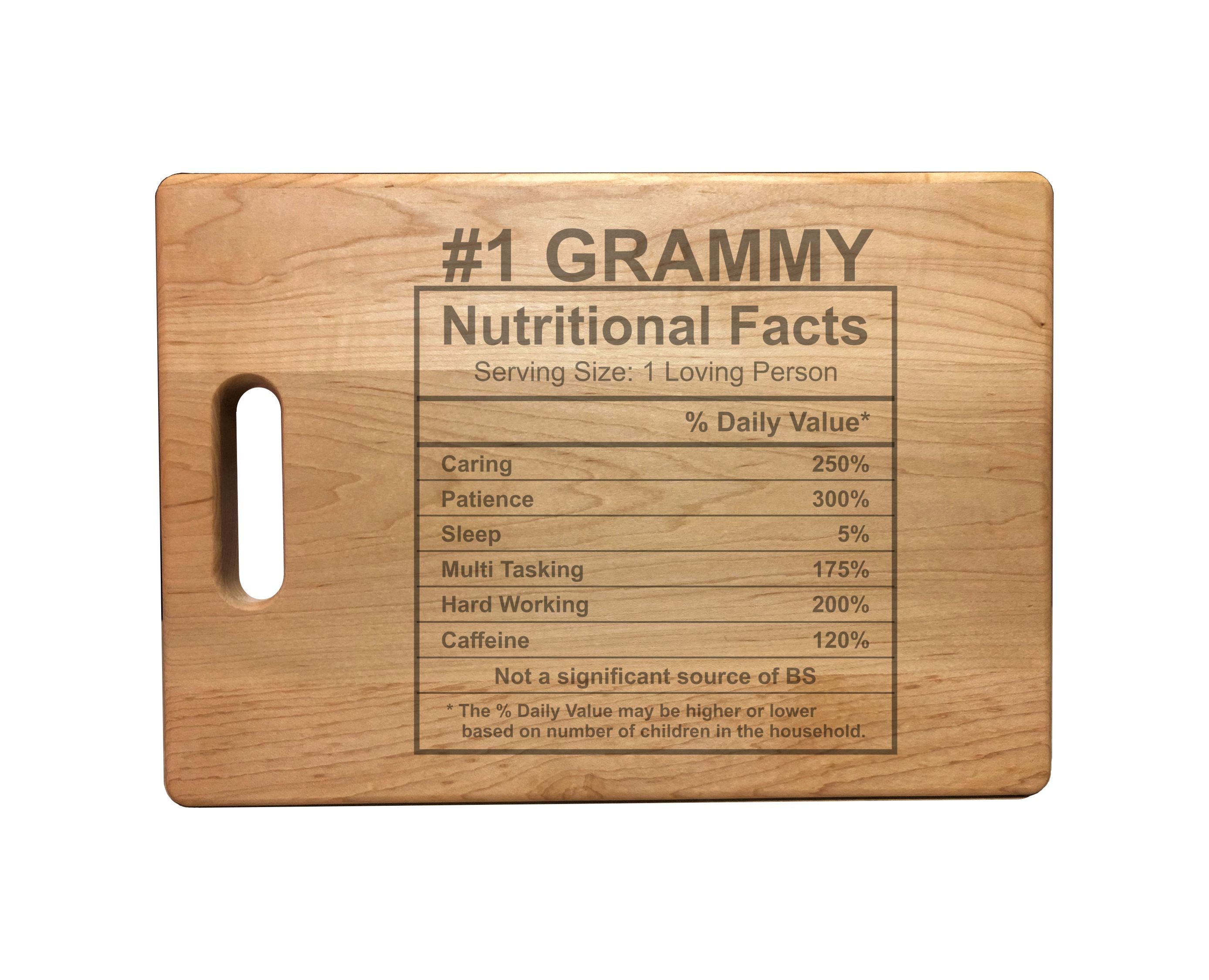 Number 1 Grammy Nutritional Facts Engraved Natural Wood Cutting Boards, Bamboo or Maple, Grammy Gift