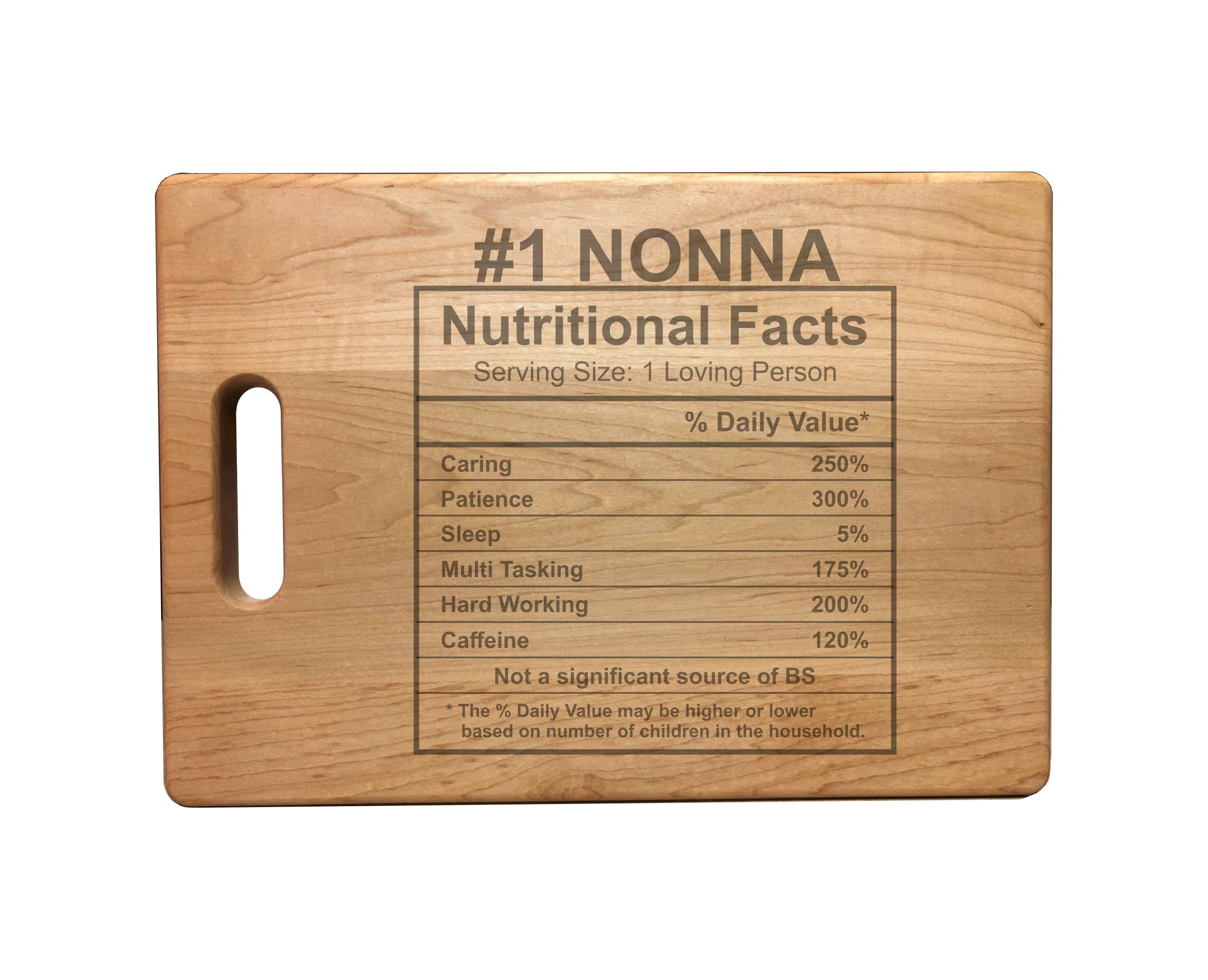 Number 1 Nonna Nutritional Facts Engraved Natural Wood Cutting Boards, Bamboo or Maple, Nonna Gift