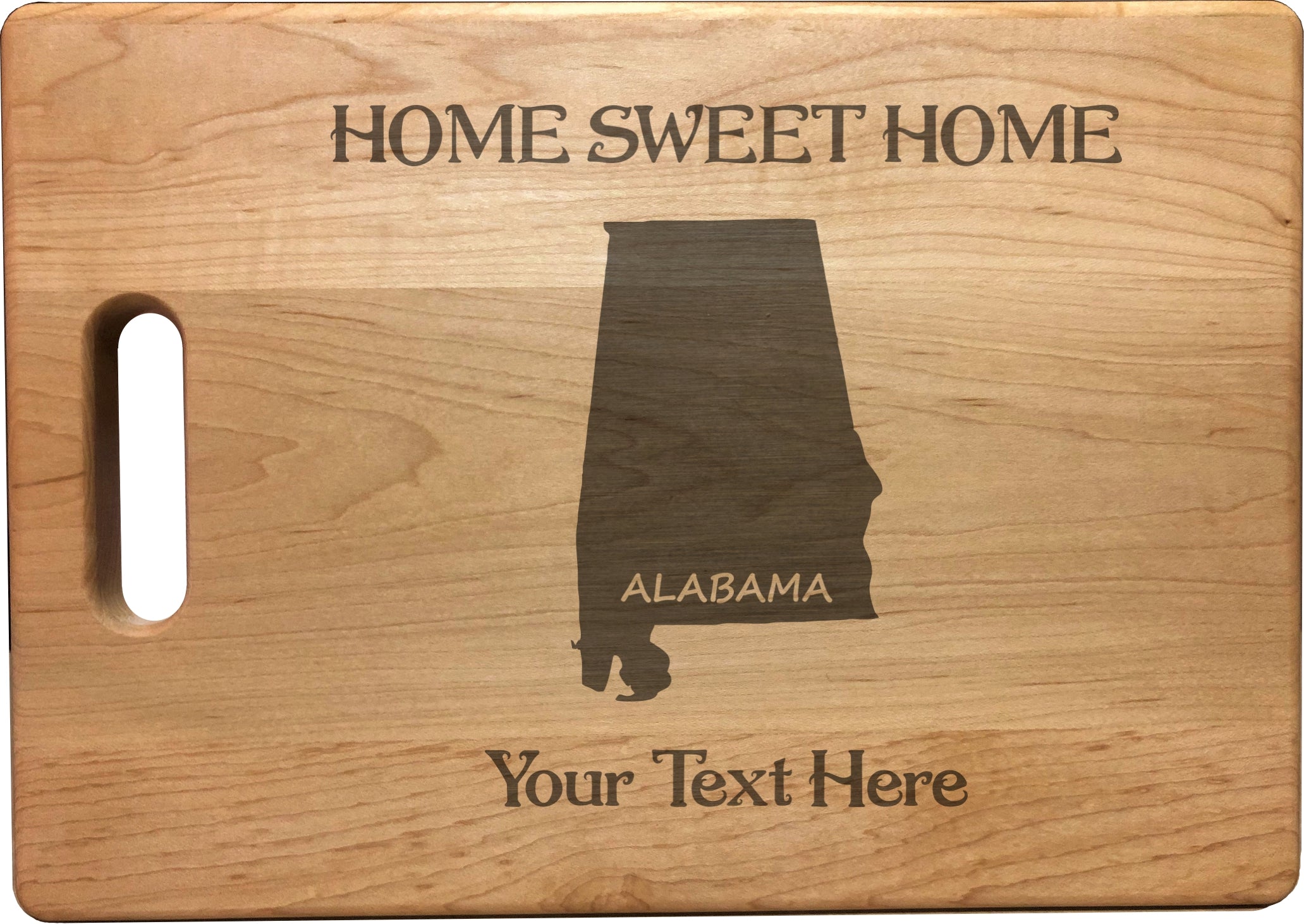 Personalized Alabama Engraved Natural Wood Cutting Board, Home Sweet Home with Custom Text, Engraved Bamboo or Maple, Housewarming Gift