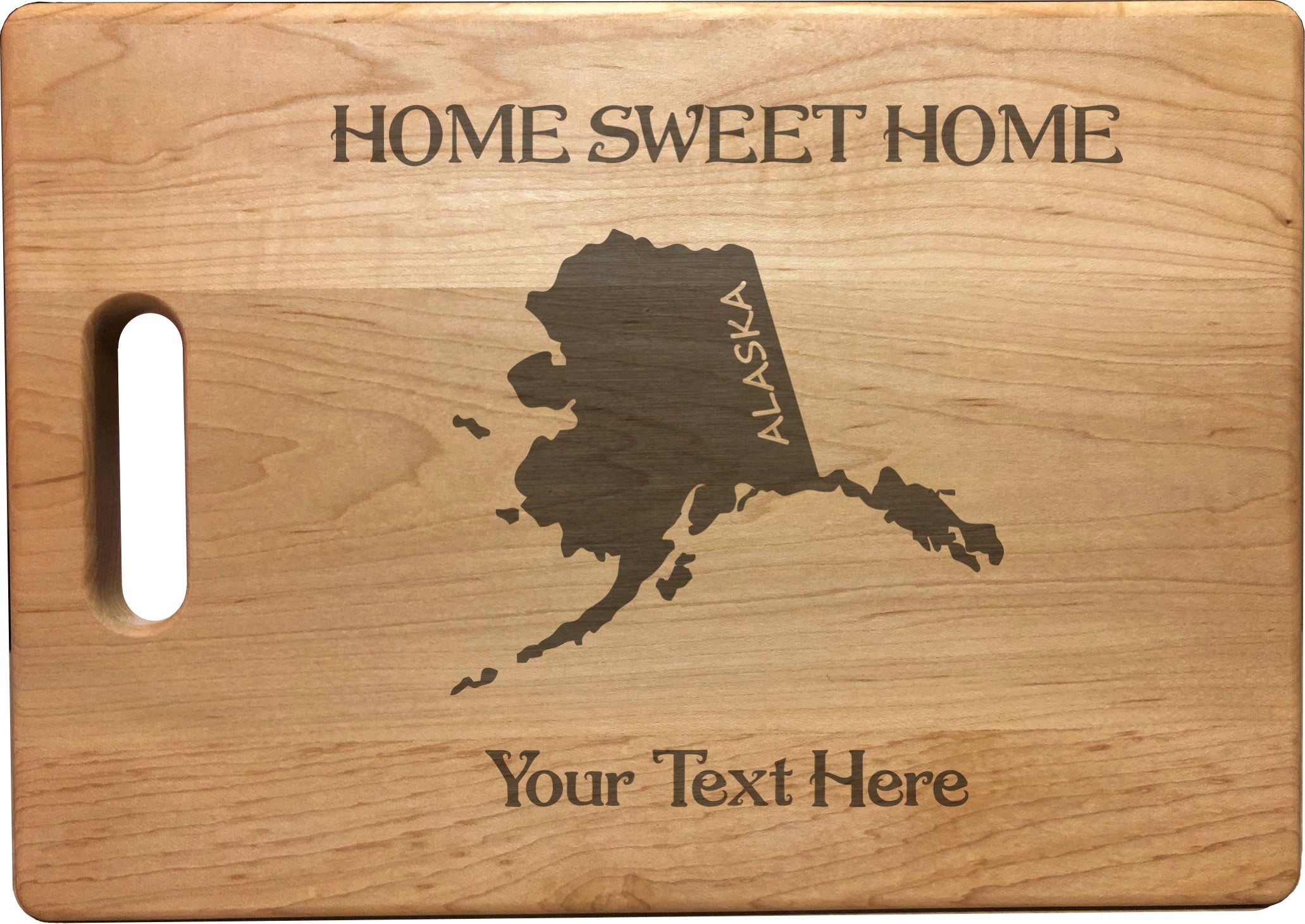 Personalized Alaska Engraved Natural Wood Cutting Board, Home Sweet Home with Custom Text, Engraved Bamboo or Maple, Housewarming Gift