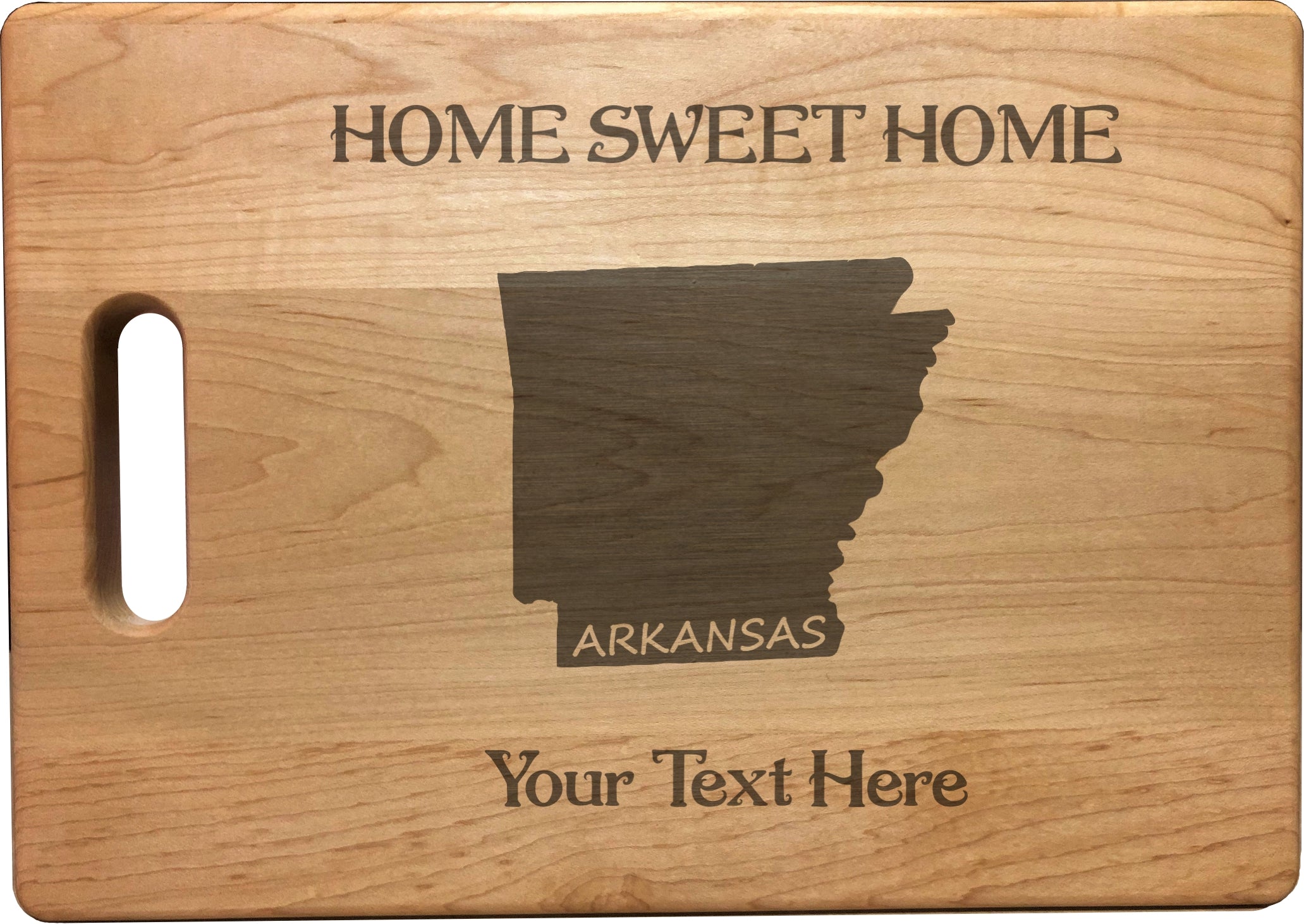 Personalized Arkansas Engraved Natural Wood Cutting Board, Home Sweet Home with Custom Text, Engraved Bamboo or Maple, Housewarming Gift