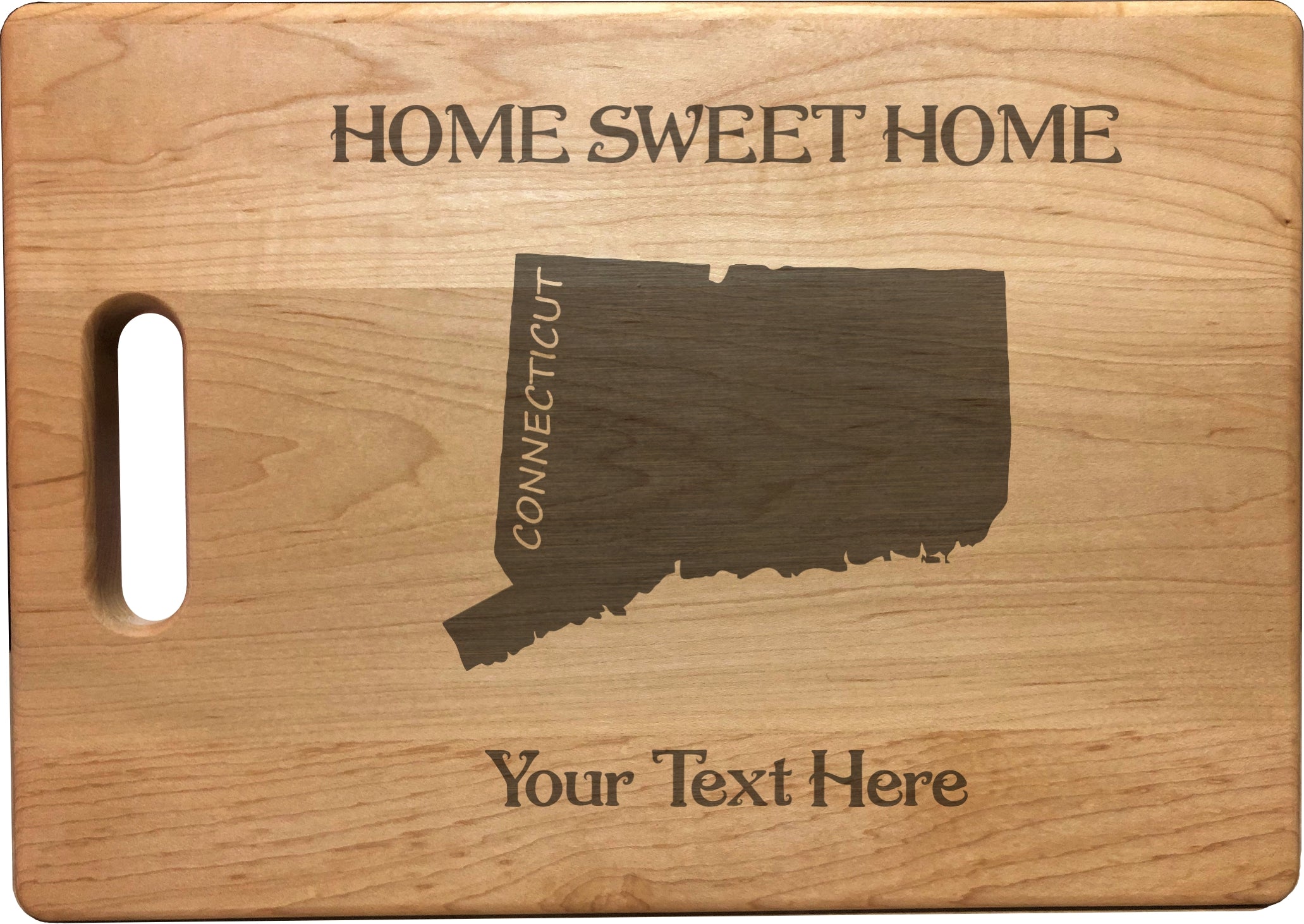 Personalized Connecticut Engraved Natural Wood Cutting Board, Home Sweet Home with Custom Text, Engraved Bamboo or Maple, Housewarming Gift