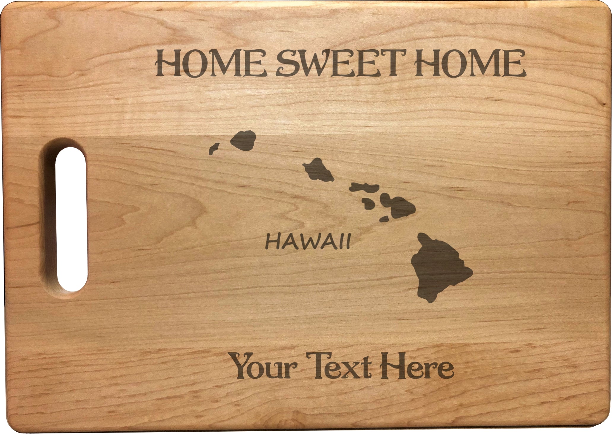 Personalized Hawaii Engraved Natural Wood Cutting Board, Home Sweet Home with Custom Text, Engraved Bamboo or Maple, Housewarming Gift