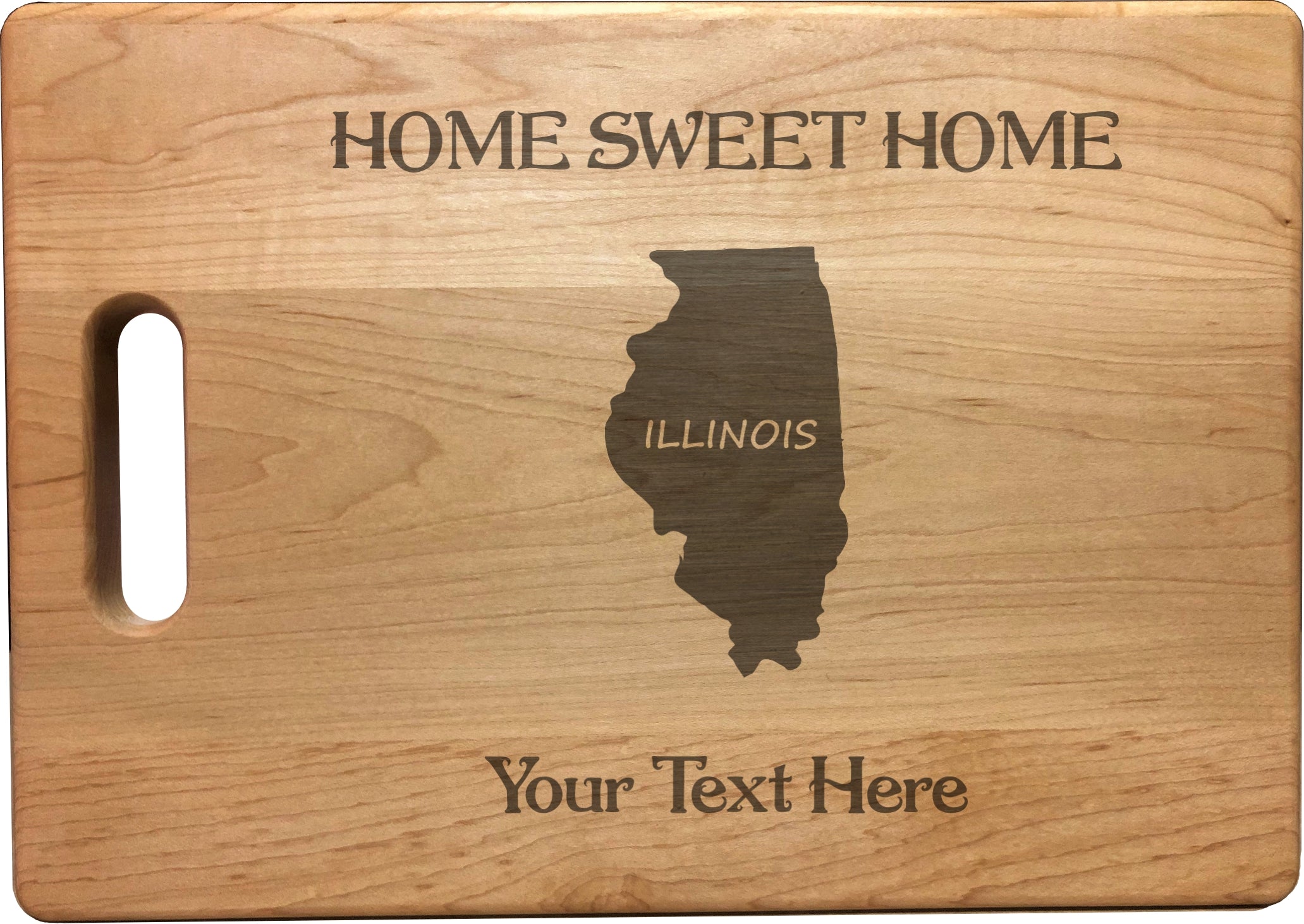 Personalized Illinois Engraved Natural Wood Cutting Board, Home Sweet Home with Custom Text, Engraved Bamboo or Maple, Housewarming Gift