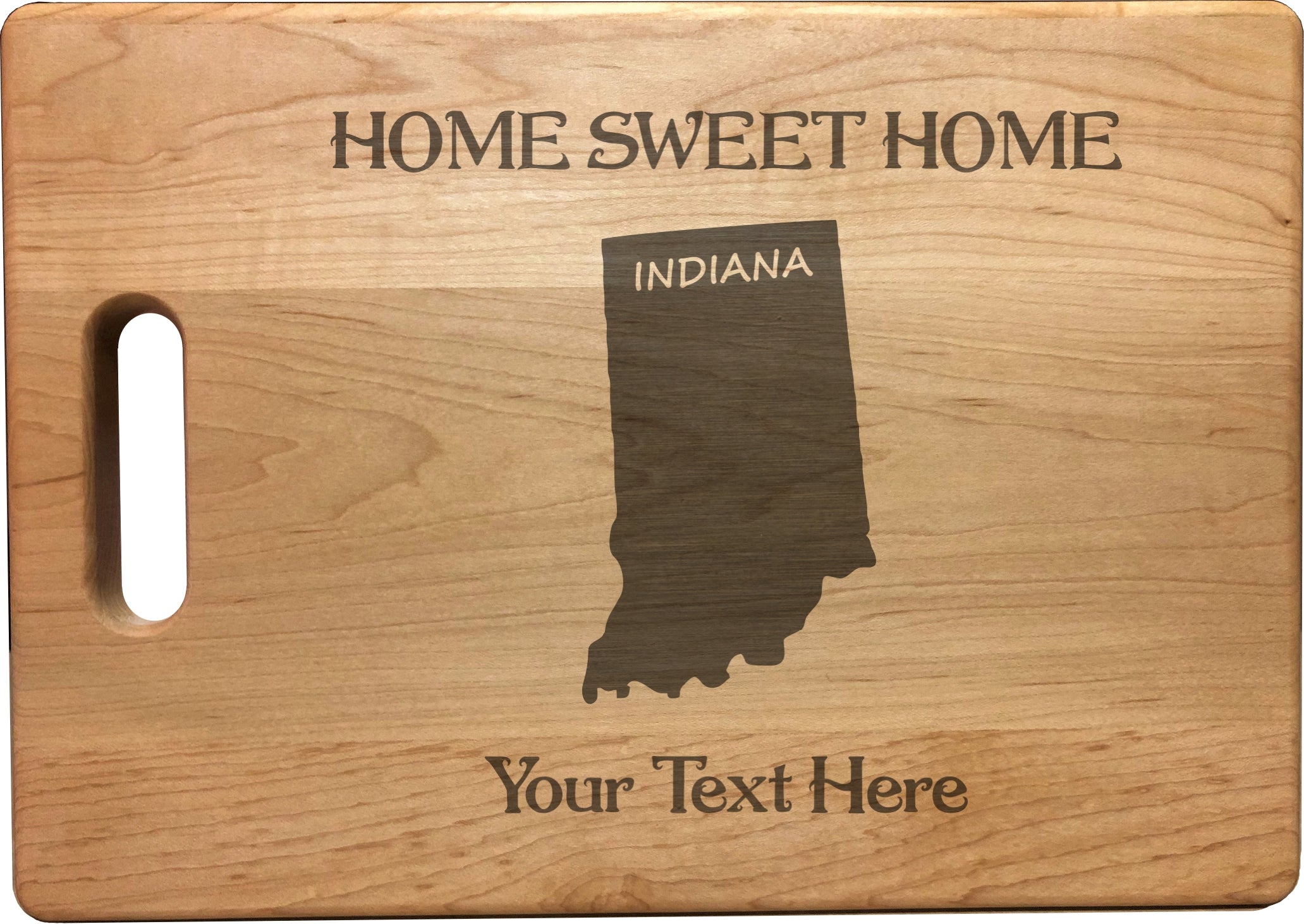 Personalized Indiana Engraved Natural Wood Cutting Board, Home Sweet Home with Custom Text, Engraved Bamboo or Maple, Housewarming Gift