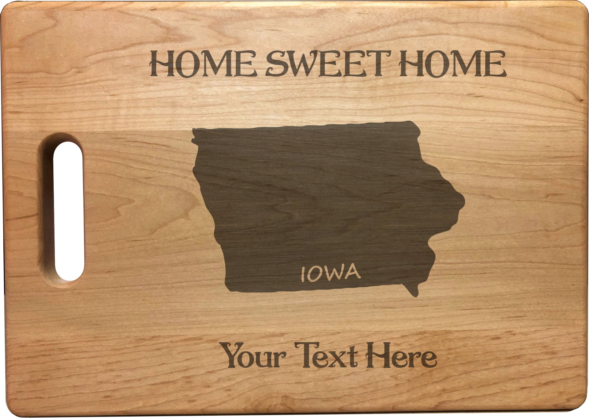 Personalized Iowa Engraved Natural Wood Cutting Board, Home Sweet Home with Custom Text, Engraved Bamboo or Maple, Housewarming Gift