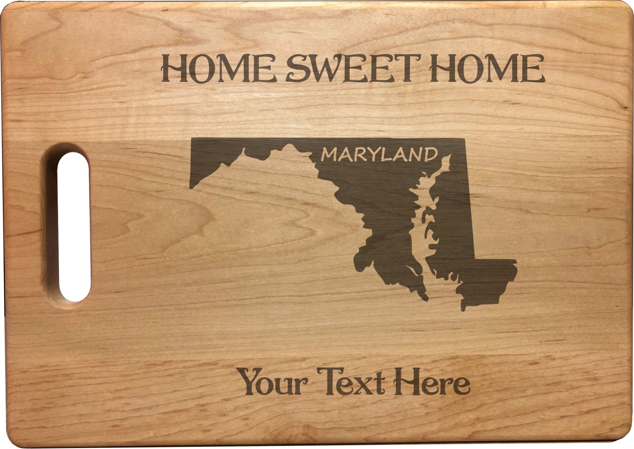 Personalized Maryland Engraved Natural Wood Cutting Board, Home Sweet Home with Custom Text, Engraved Bamboo or Maple, Housewarming Gift