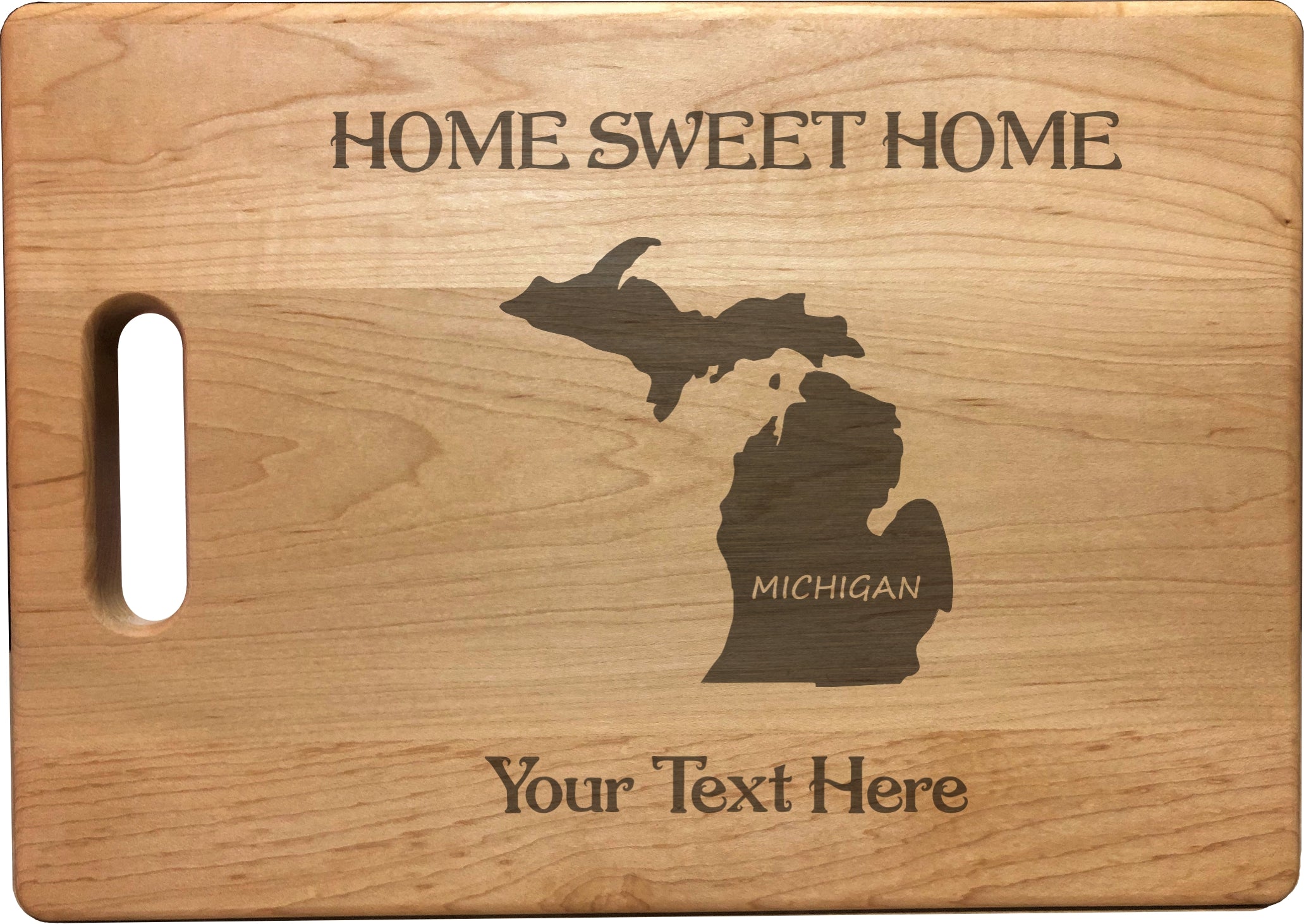 Personalized Michigan Engraved Natural Wood Cutting Board, Home Sweet Home with Custom Text, Engraved Bamboo or Maple, Housewarming Gift
