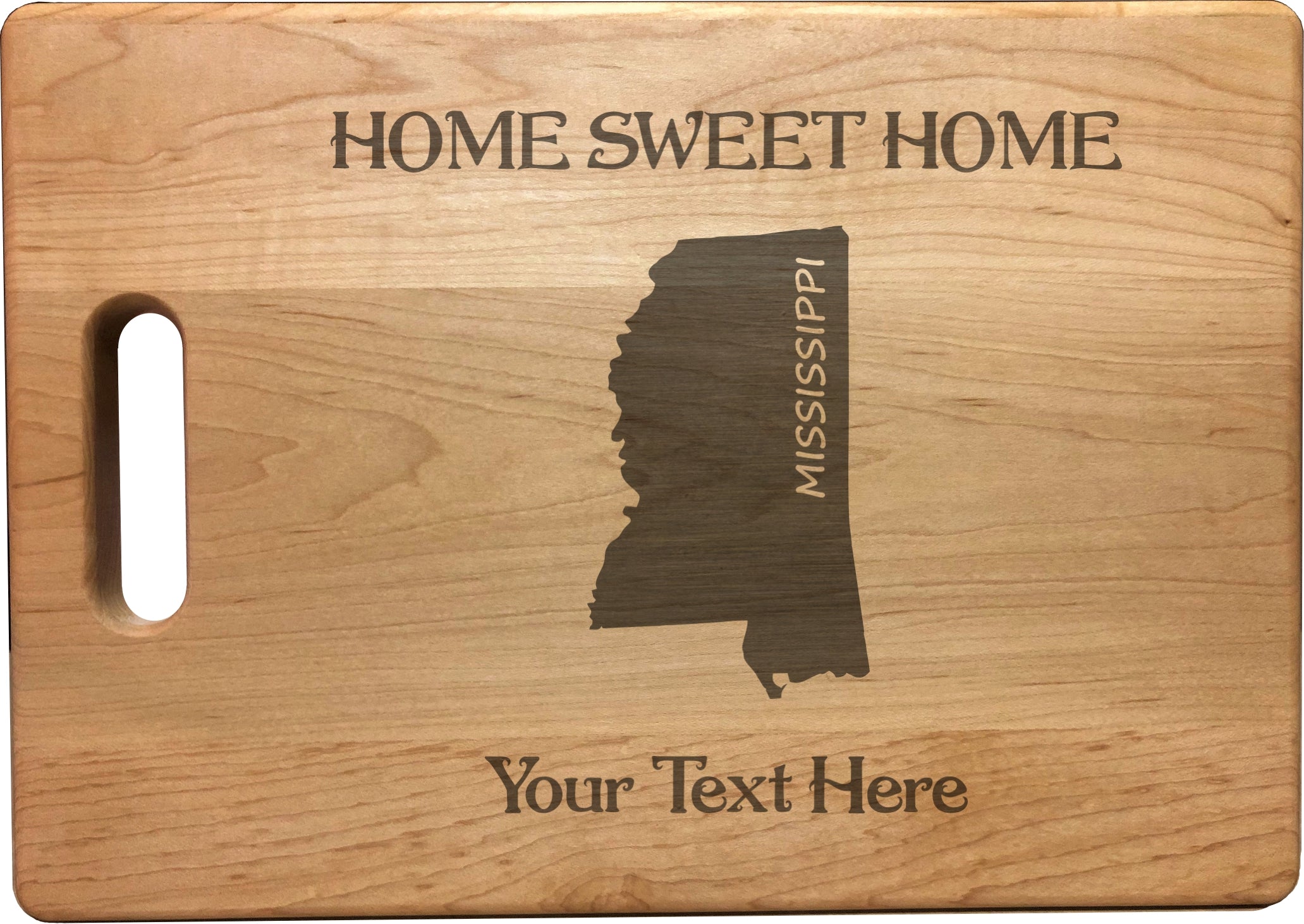 Personalized Mississippi Engraved Natural Wood Cutting Board, Home Sweet Home with Custom Text, Engraved Bamboo or Maple, Housewarming Gift