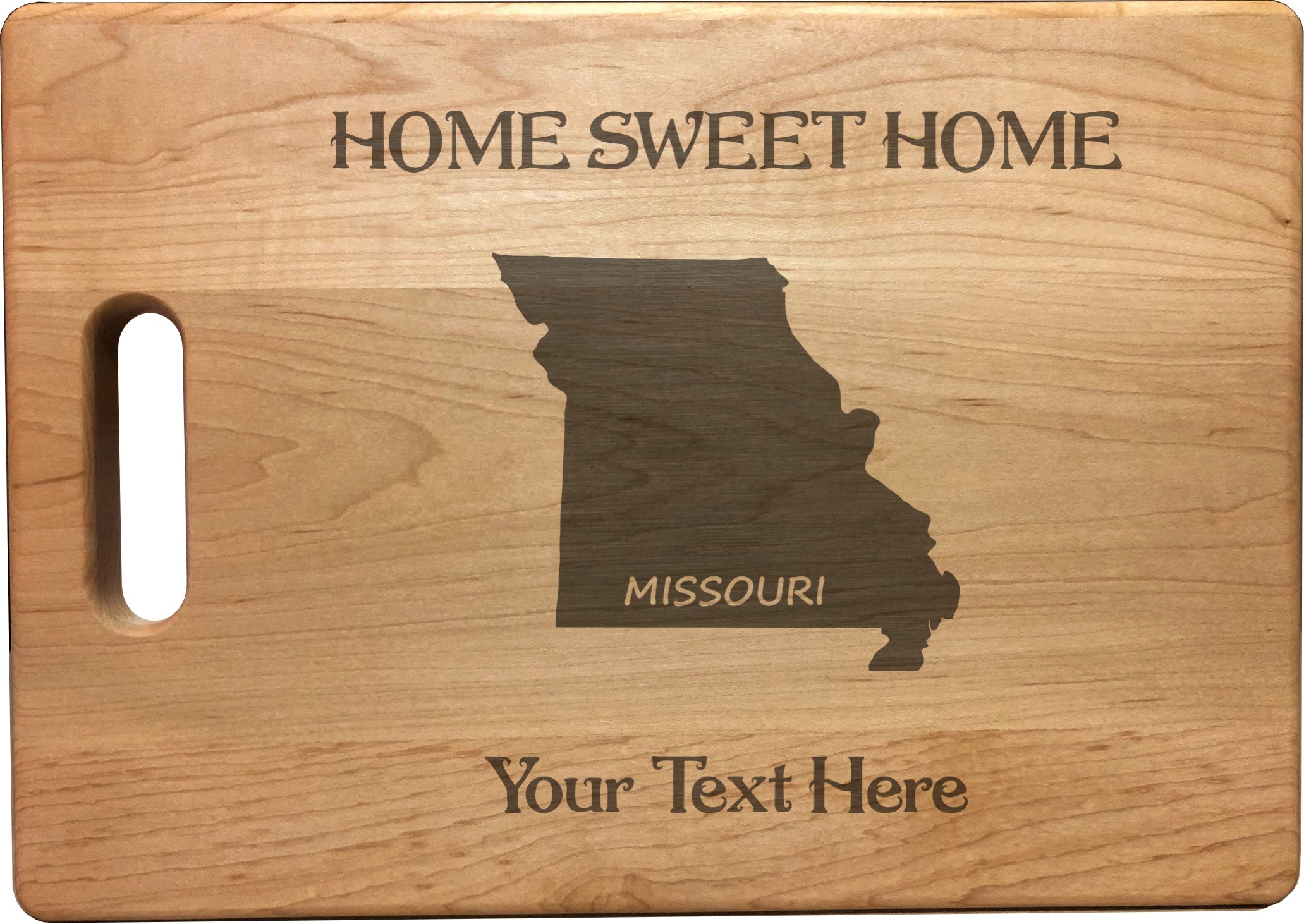 Personalized Missouri Engraved Natural Wood Cutting Board, Home Sweet Home with Custom Text, Engraved Bamboo or Maple, Housewarming Gift