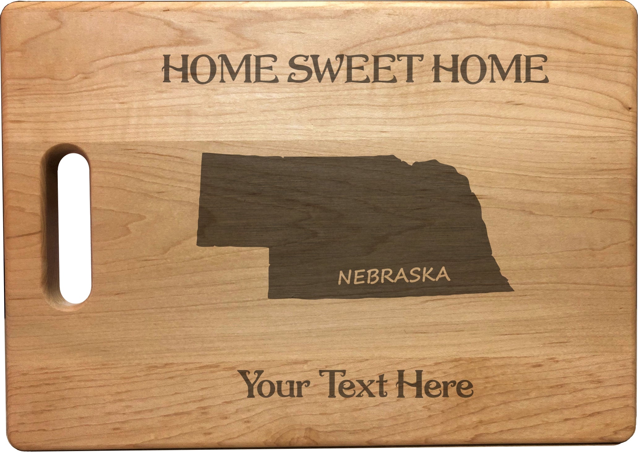 Personalized Nebraska Engraved Natural Wood Cutting Board, Home Sweet Home with Custom Text, Engraved Bamboo or Maple, Housewarming Gift