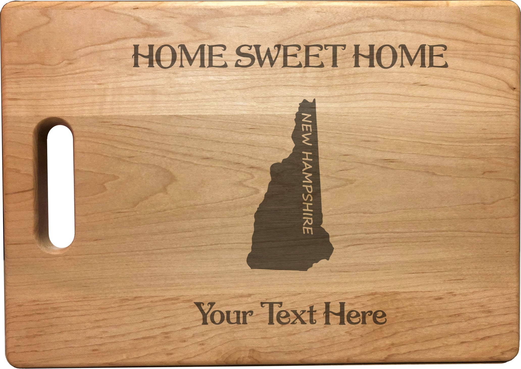 Personalized New Hampshire Engraved Natural Wood Cutting Board, Home Sweet Home with Custom Text, Engraved Bamboo or Maple, Housewarming Gift