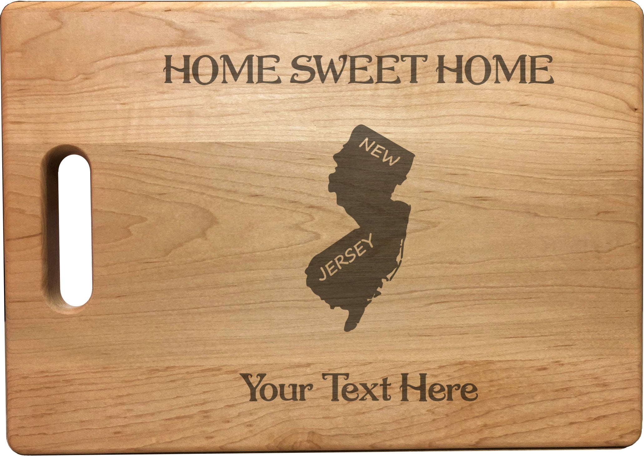 Personalized New Jersey Engraved Natural Wood Cutting Board, Home Sweet Home with Custom Text, Engraved Bamboo or Maple, Housewarming Gift