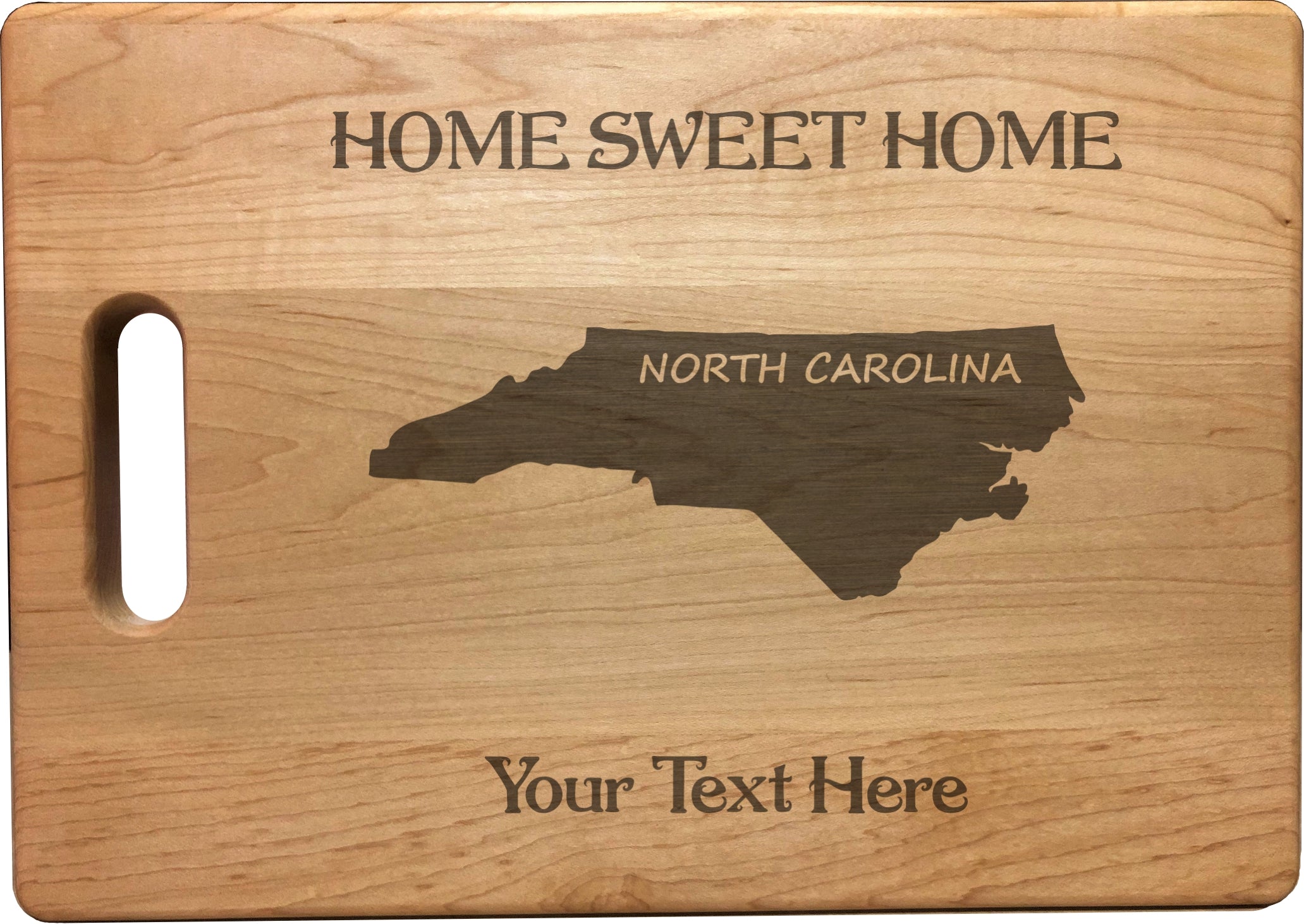 Personalized North Carolina Engraved Natural Wood Cutting Board, Home Sweet Home with Custom Text, Engraved Bamboo or Maple, Housewarming Gift