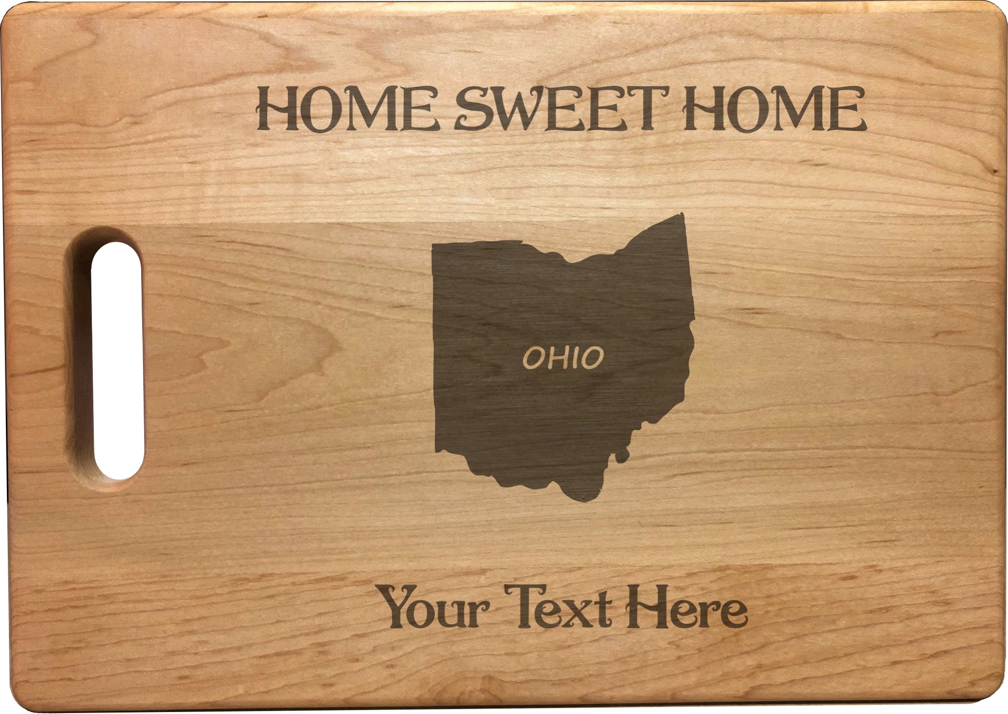 Personalized Ohio Engraved Natural Wood Cutting Board, Home Sweet Home with Custom Text, Engraved Bamboo or Maple, Housewarming Gift