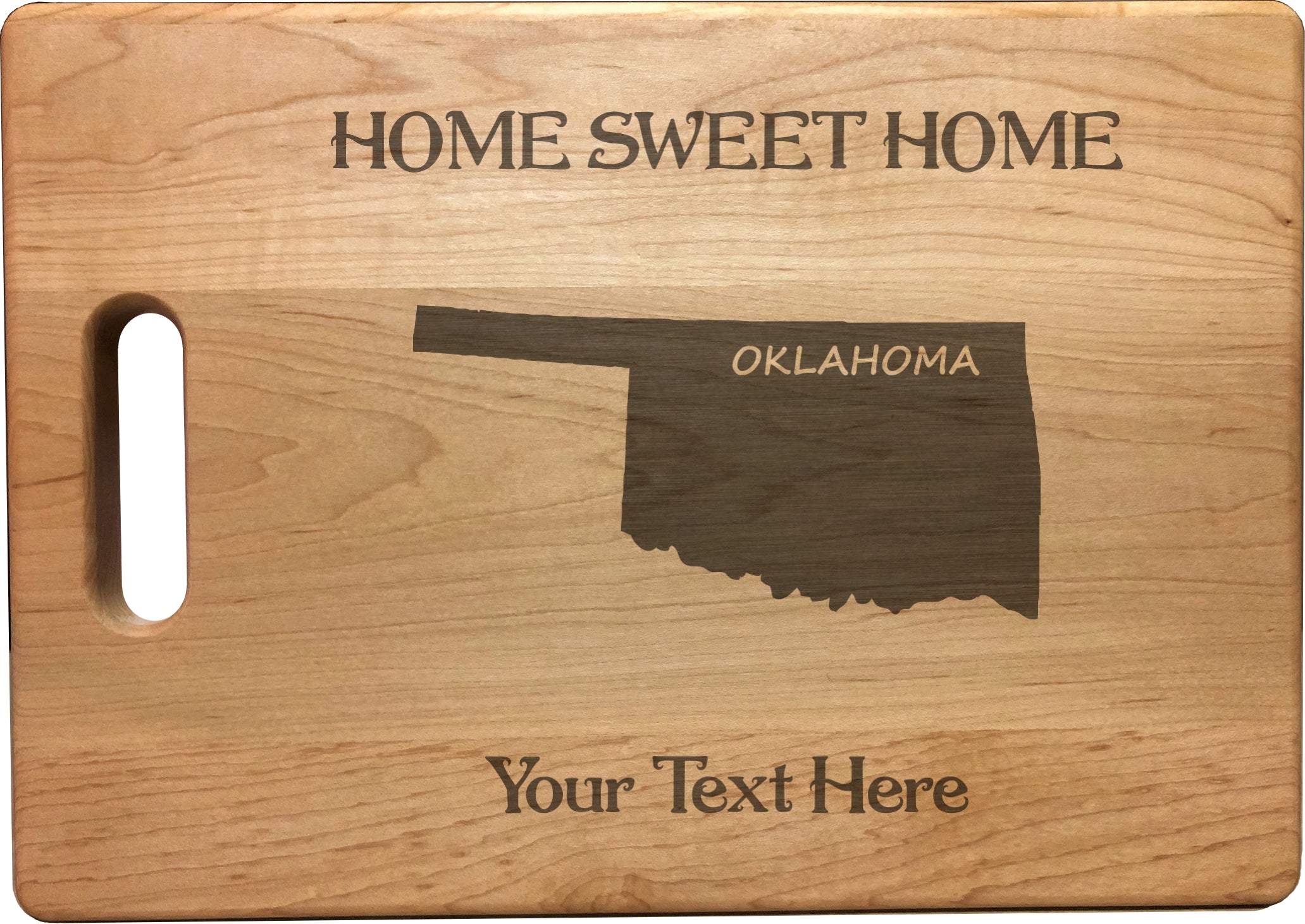 Personalized Oklahoma Engraved Natural Wood Cutting Board, Home Sweet Home with Custom Text, Engraved Bamboo or Maple, Housewarming Gift