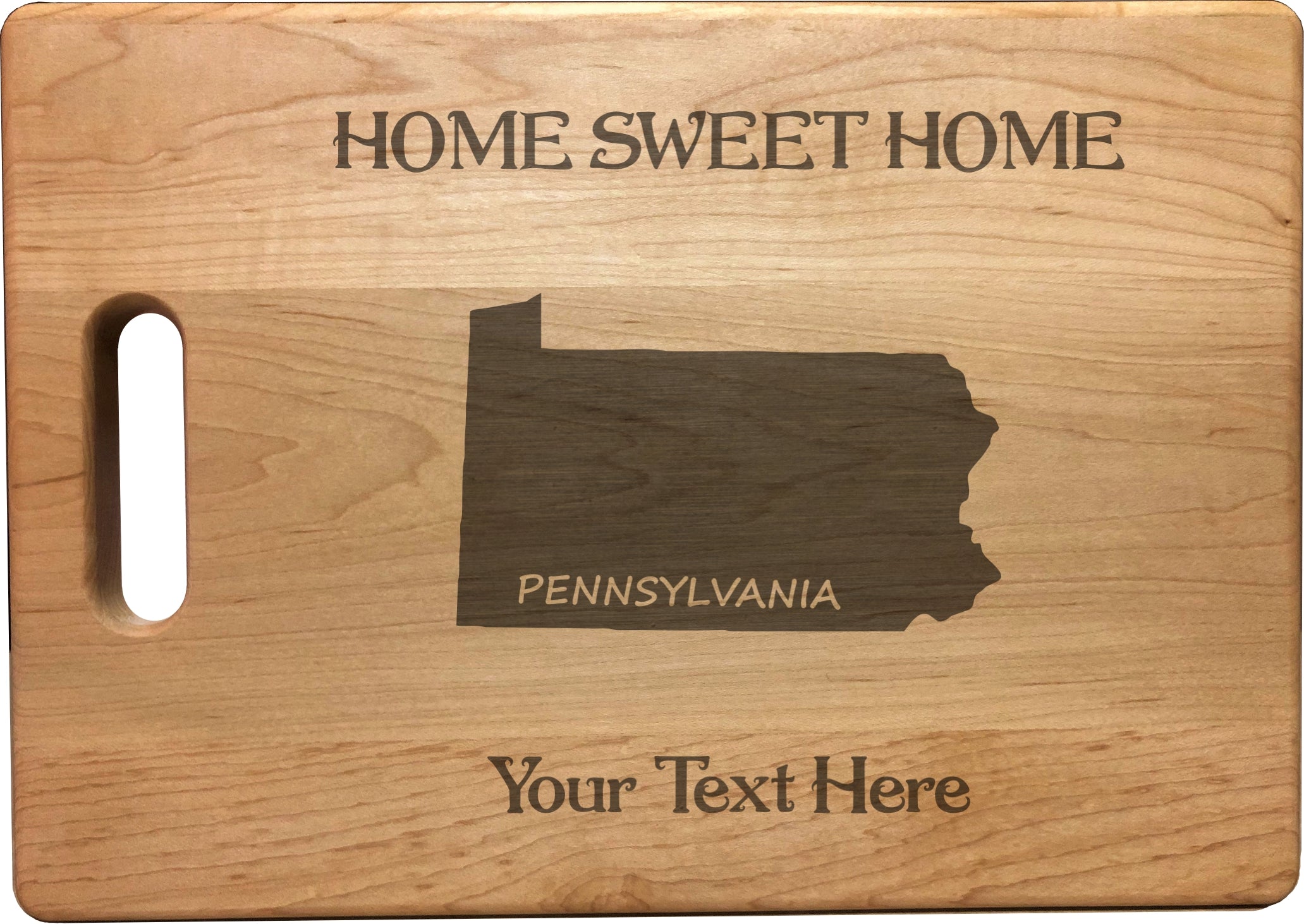 Personalized Pennsylvania Engraved Natural Wood Cutting Board, Home Sweet Home with Custom Text, Engraved Bamboo or Maple, Housewarming Gift