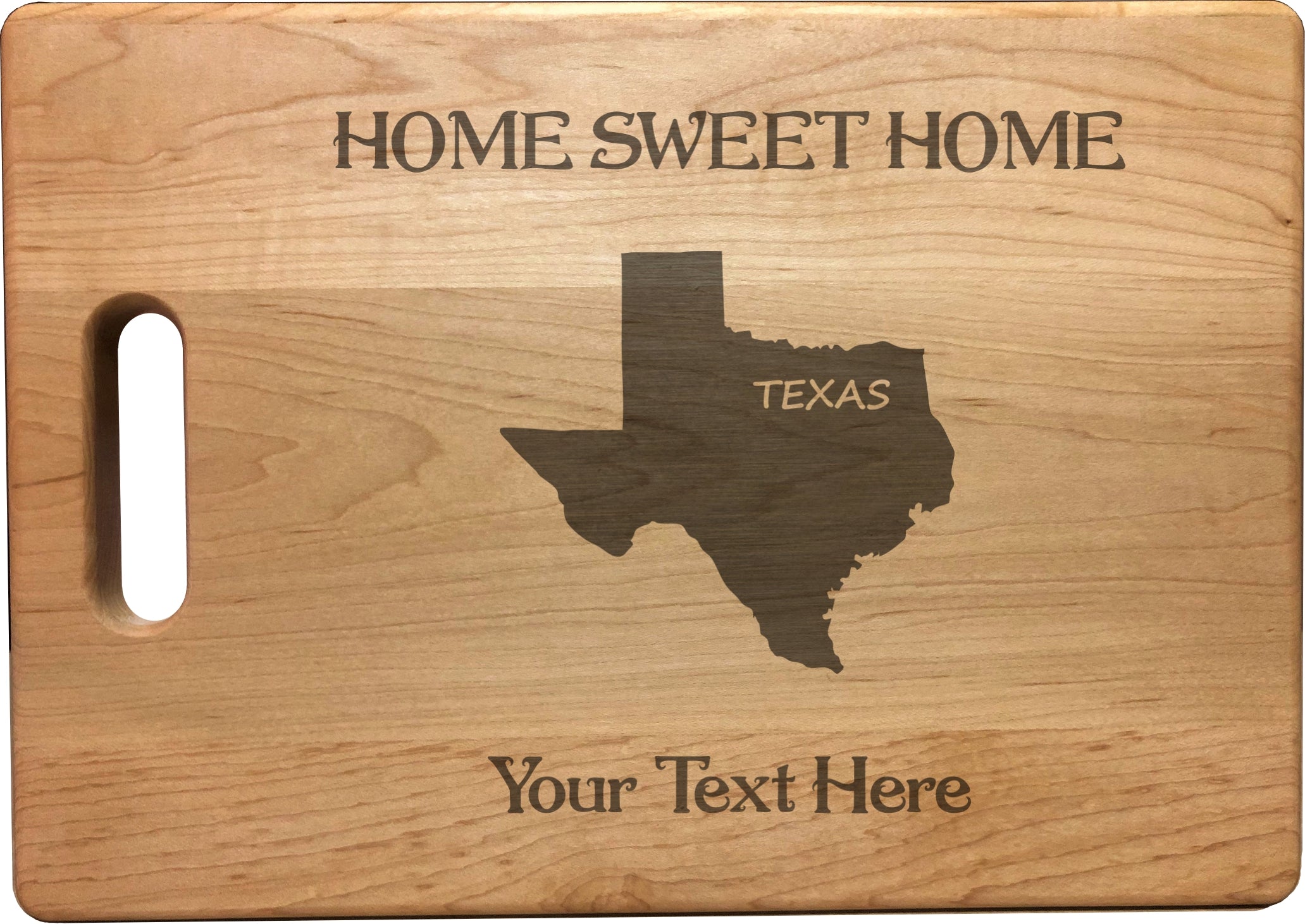 Personalized Texas Engraved Natural Wood Cutting Board, Home Sweet Home with Custom Text, Engraved Bamboo or Maple, Housewarming Gift