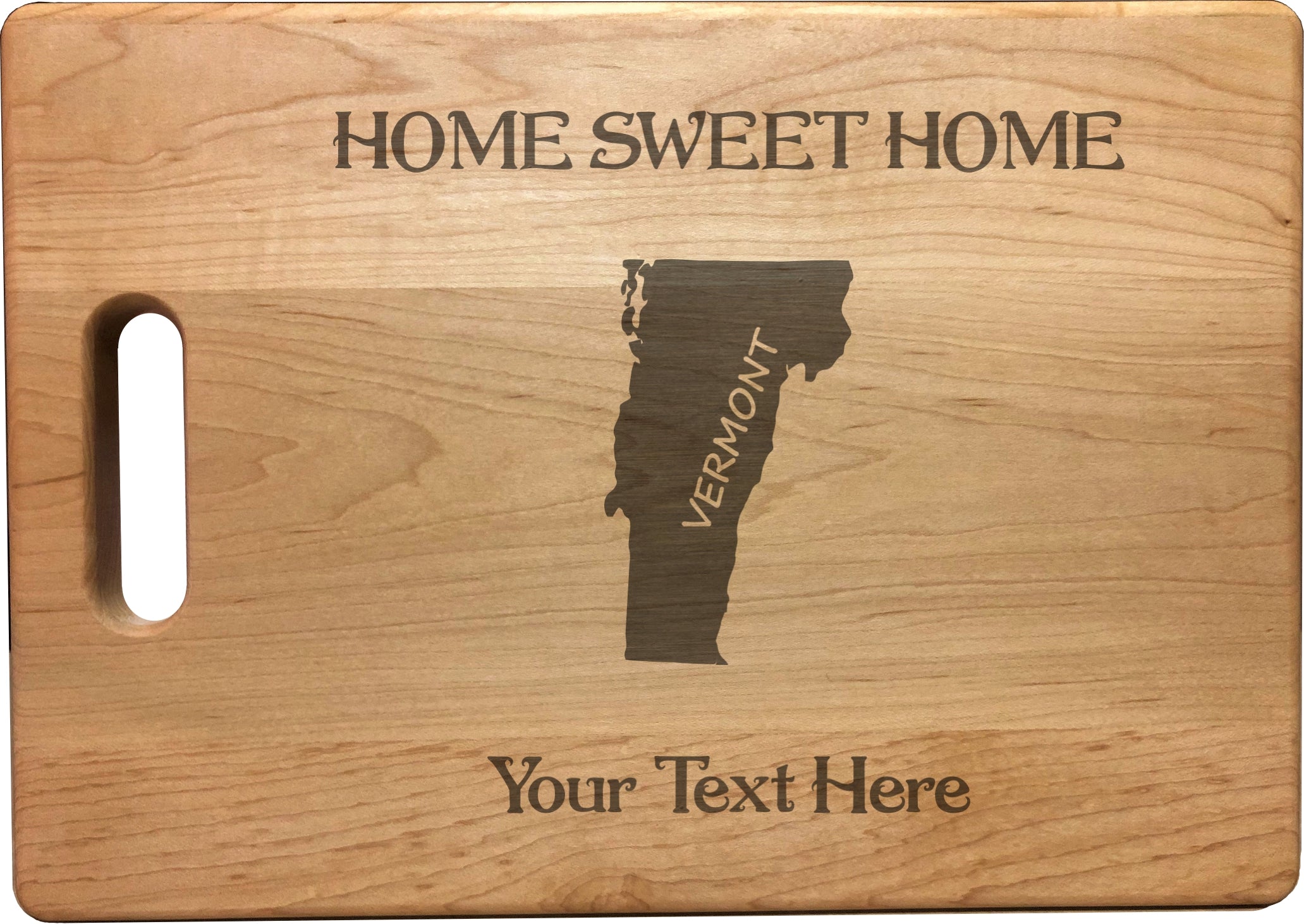 Personalized Vermont Engraved Natural Wood Cutting Board, Home Sweet Home with Custom Text, Engraved Bamboo or Maple, Housewarming Gift